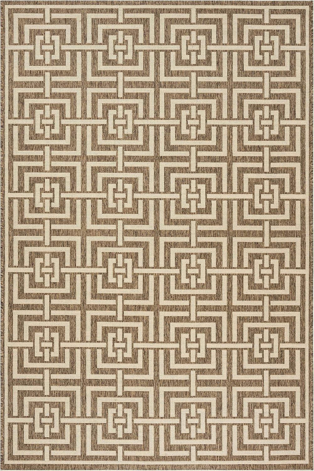 SAFAVIEH Beach House Bethanie Geometric Indoor/Outdoor Area Rug, Beige/Cream, 5'3" x 7'6"