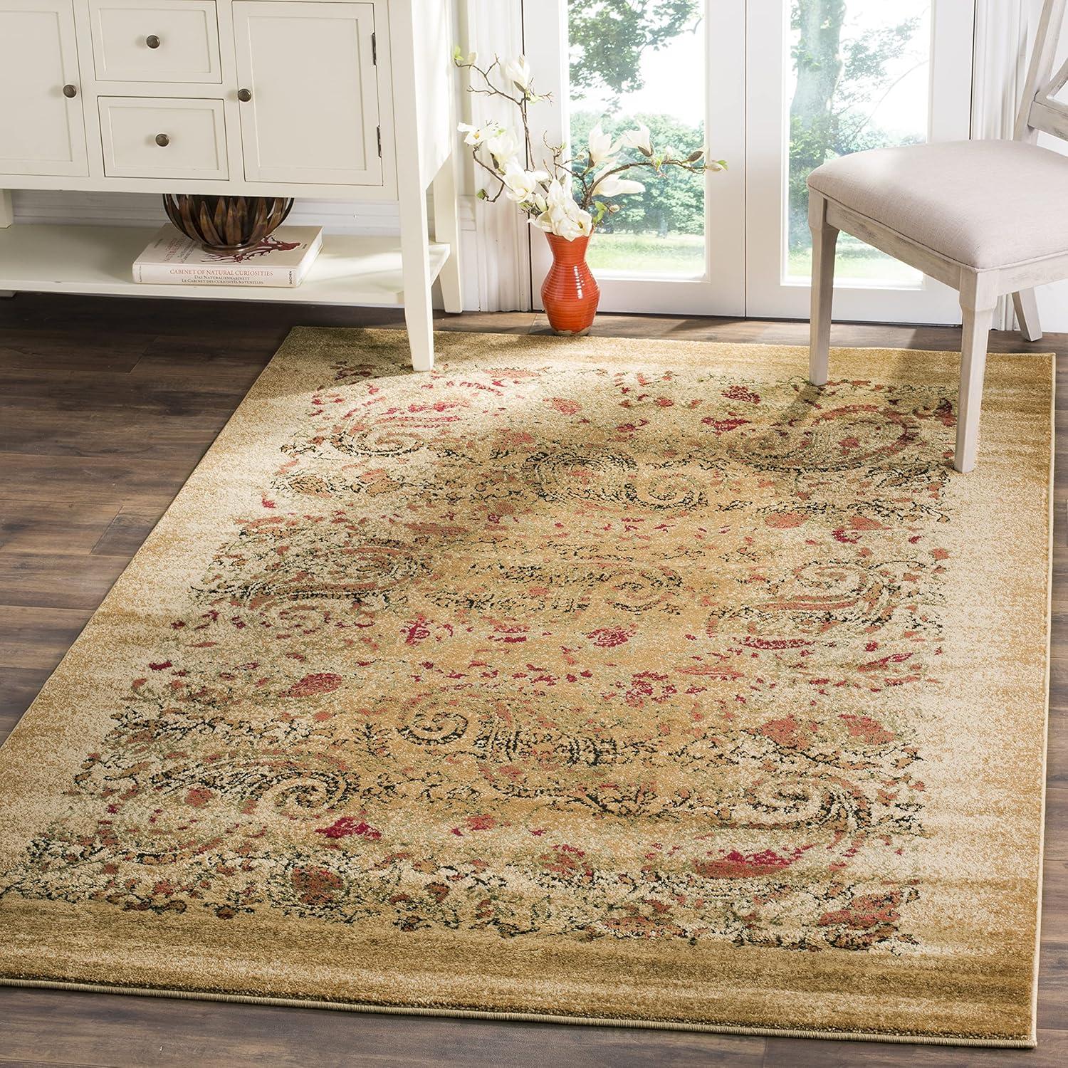 Beige and Multicolor Synthetic 4' x 6' Stain-Resistant Area Rug