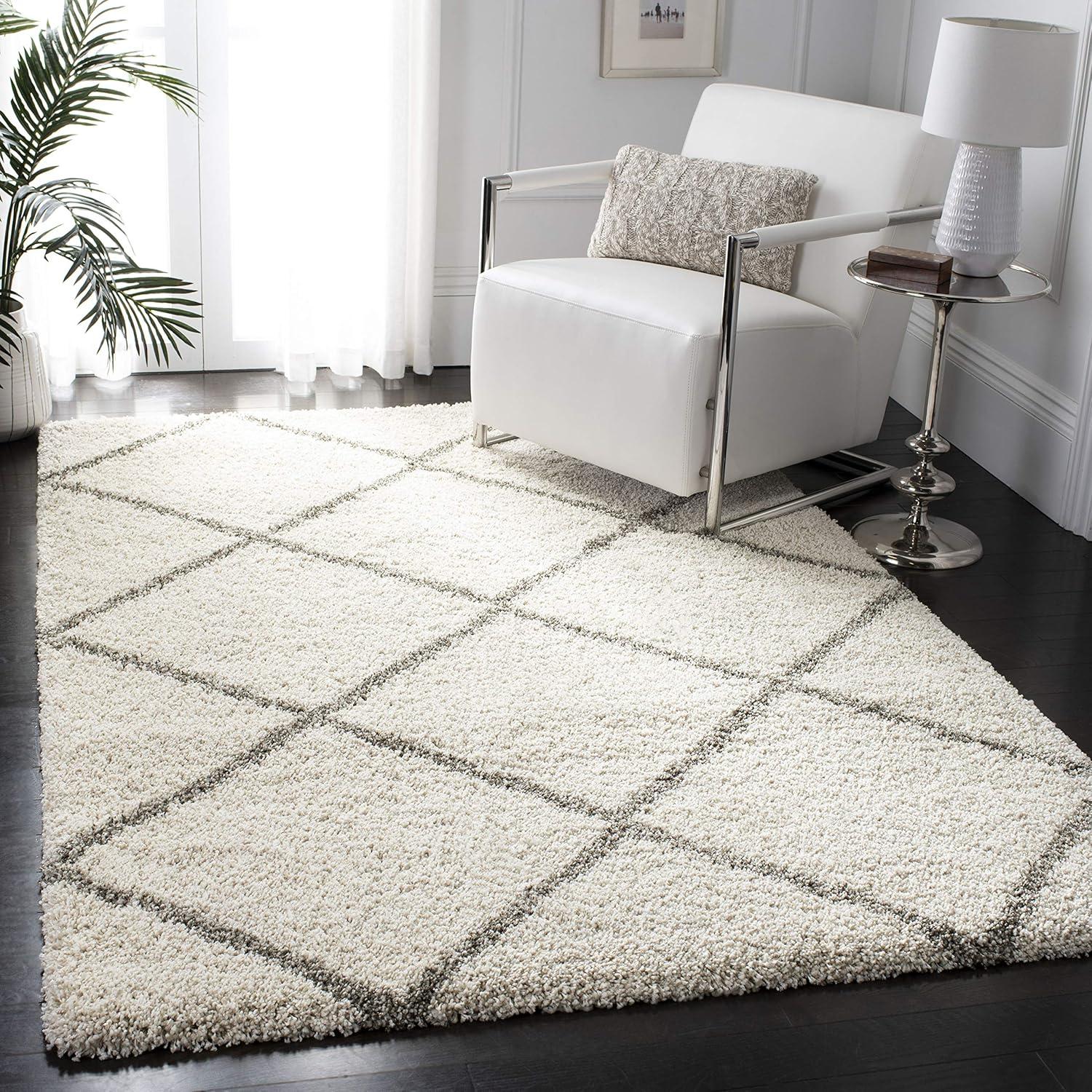 Ivory and Grey Diamond Shag 5' x 7' Area Rug