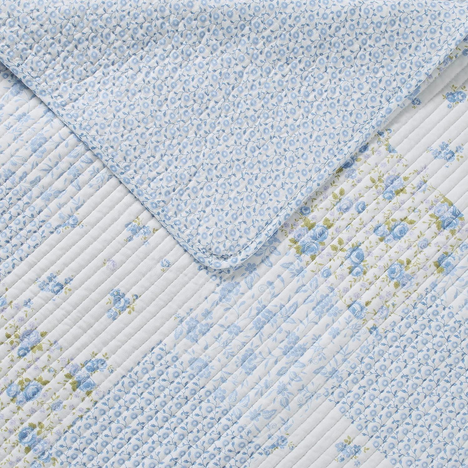 Laura Ashley Kenna Cotton Reversible Blue Quilt Set