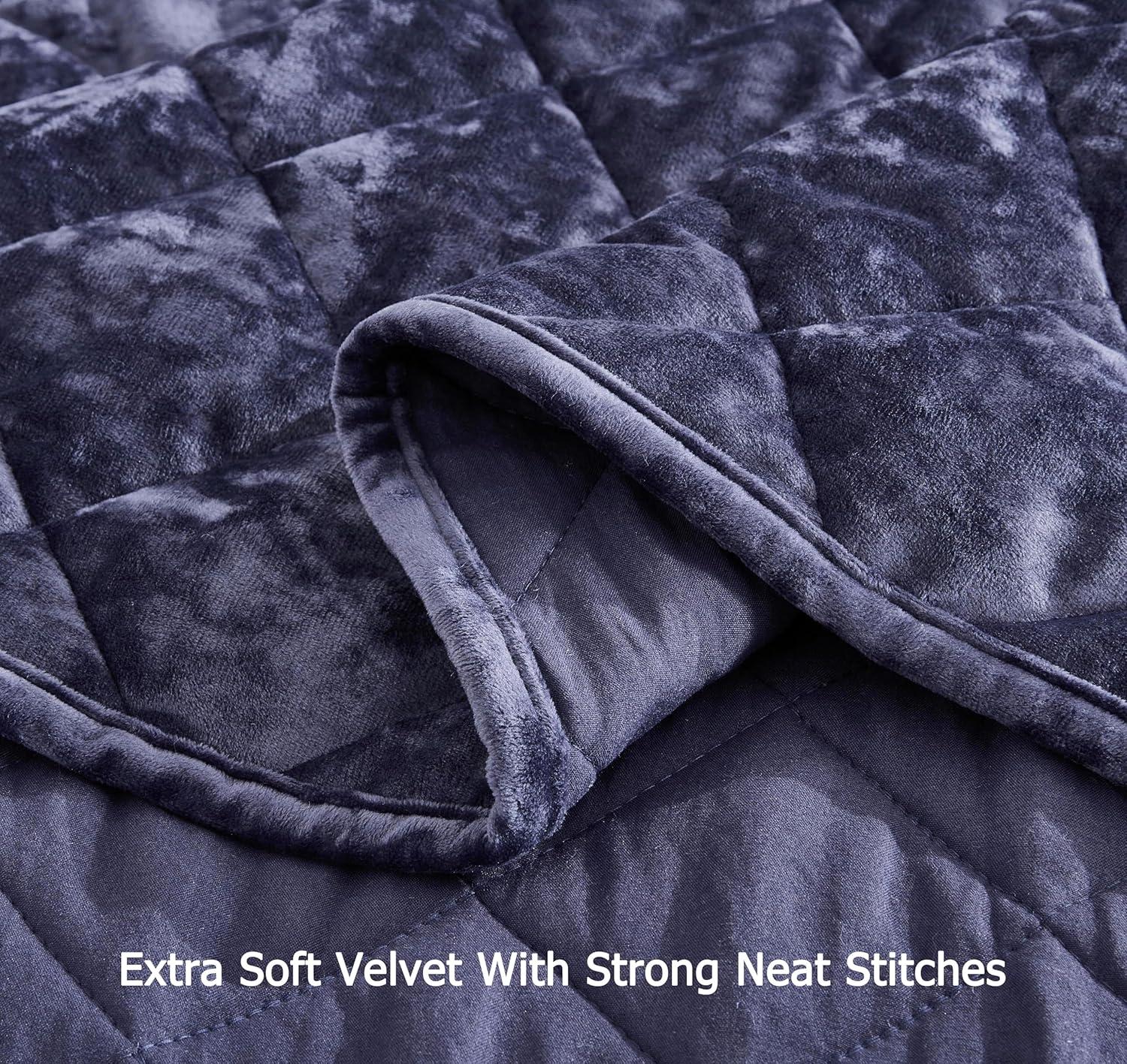 Fredsure Distressed Velvet Quilt Set, 3 Pieces Purple Queen, Distressed Velvet Face and Brushed Microfiber Reverse with Diamond Quilting