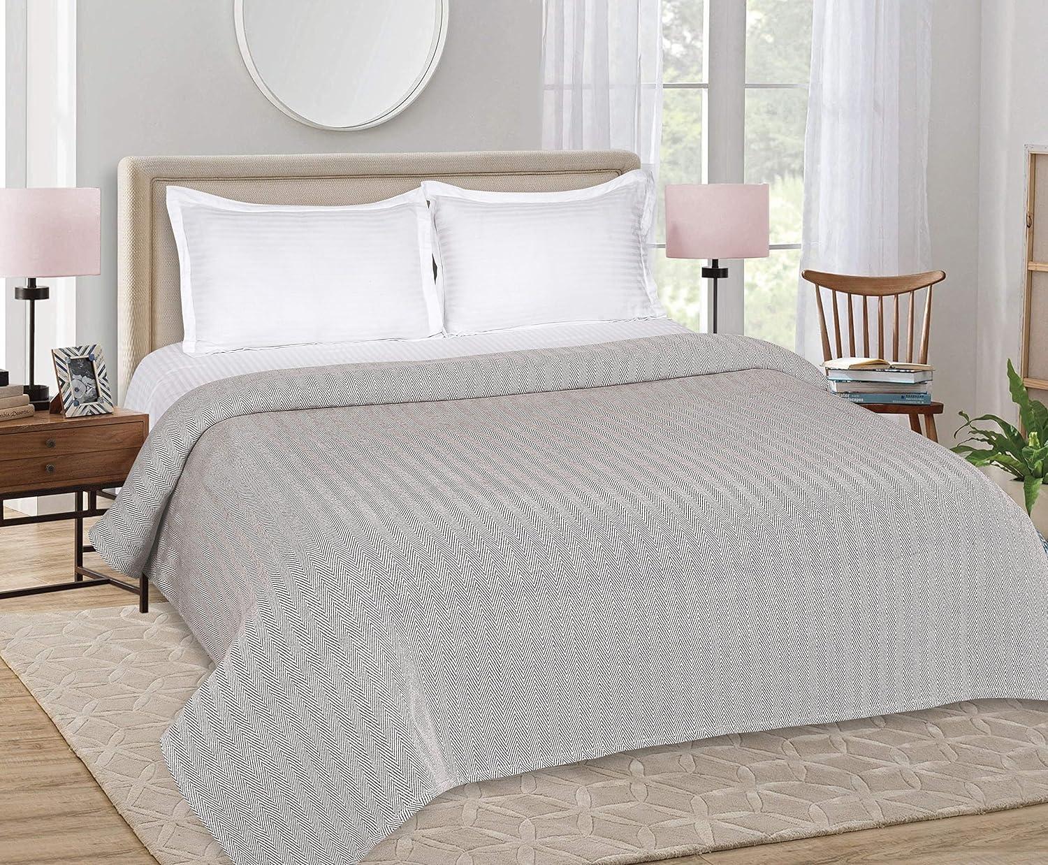 GLAMBURG 100% Soft and Breathable Cotton Thermal Blanket Queen Charcoal - Perfect for Layering Any Bed for All Season