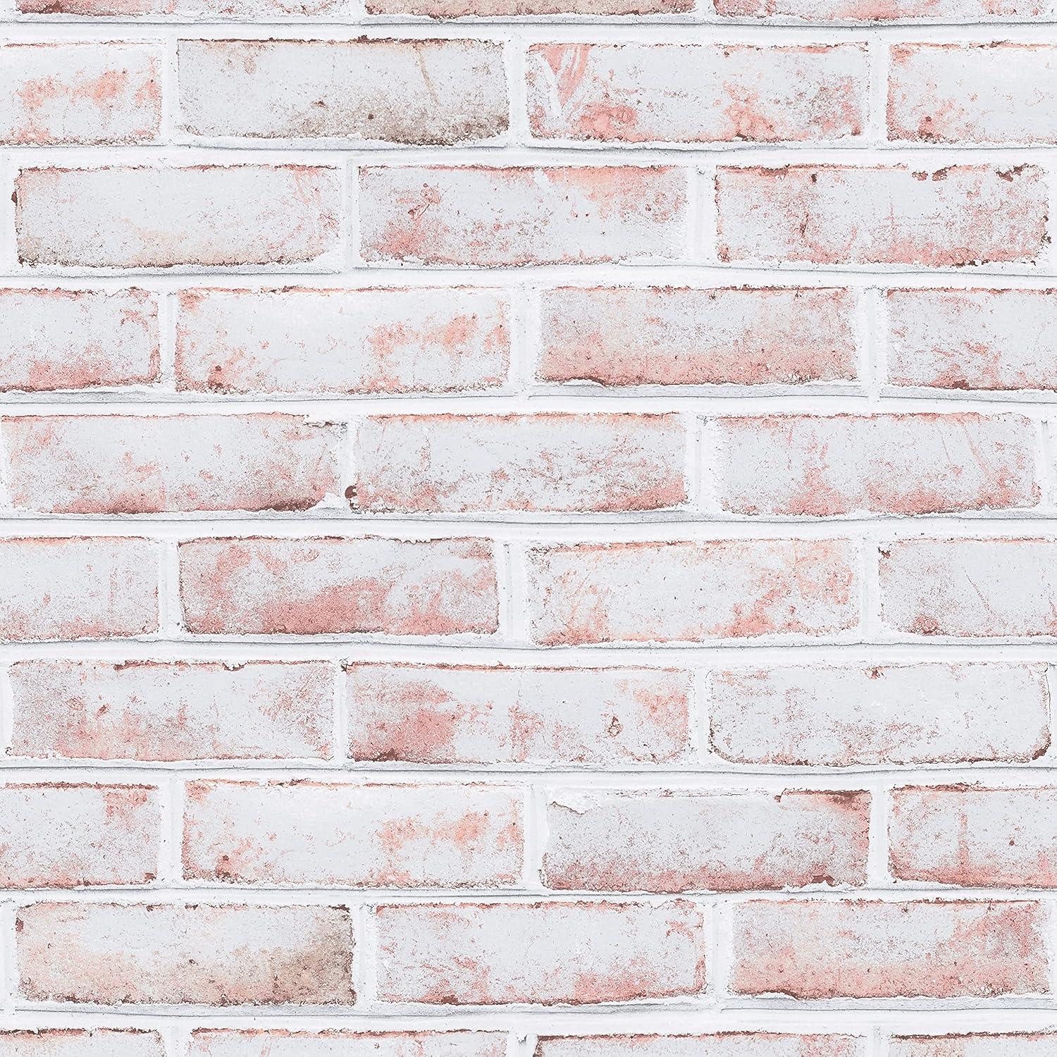 Tempaper Textured Faux Brick White Peel and Stick Wallpaper, 20.5" x 16.5'