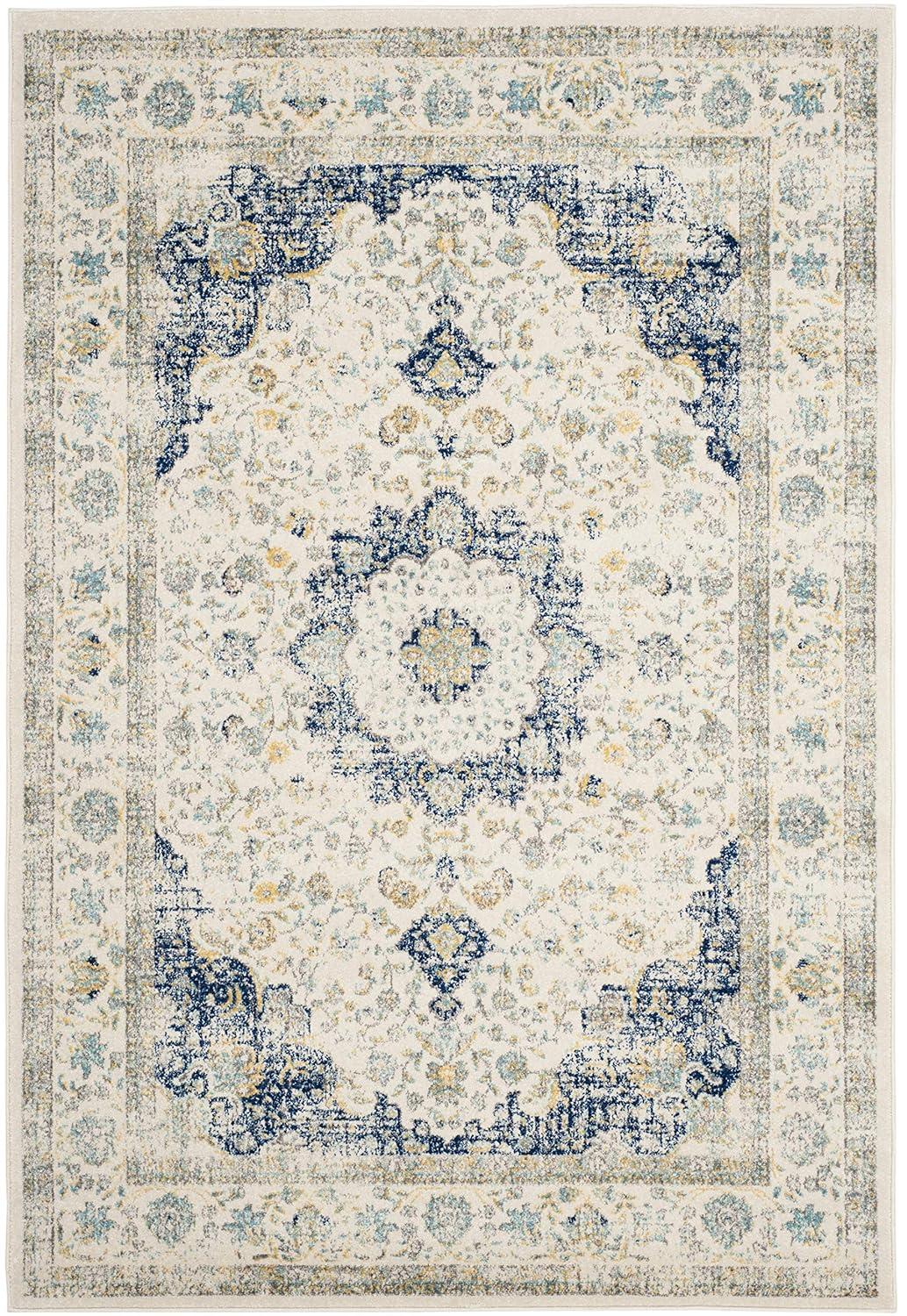 Evoke EVK220 Power Loomed Area Rug - Ivory/Blue - 4'x6' - Safavieh.