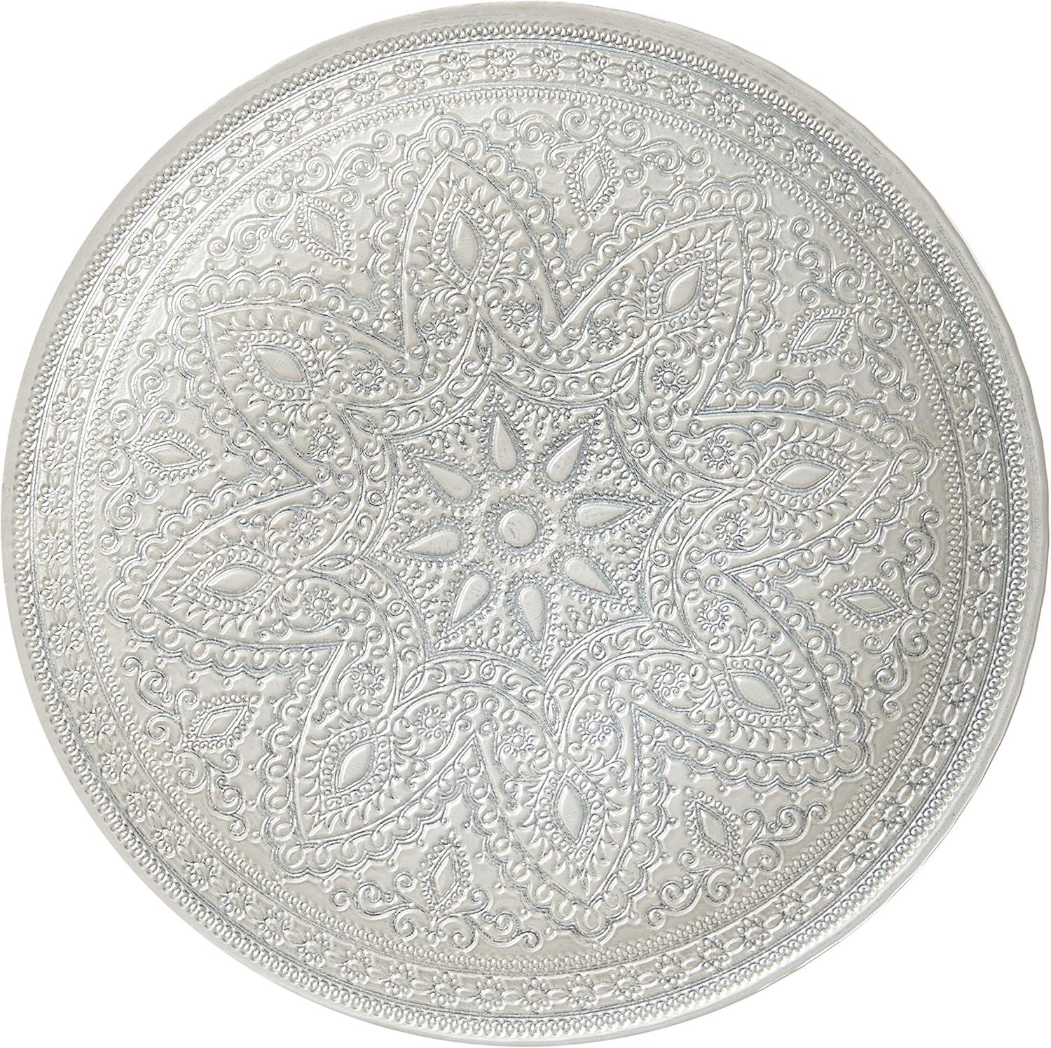 Embossed Silver Glass Round Charger Plate, 13"