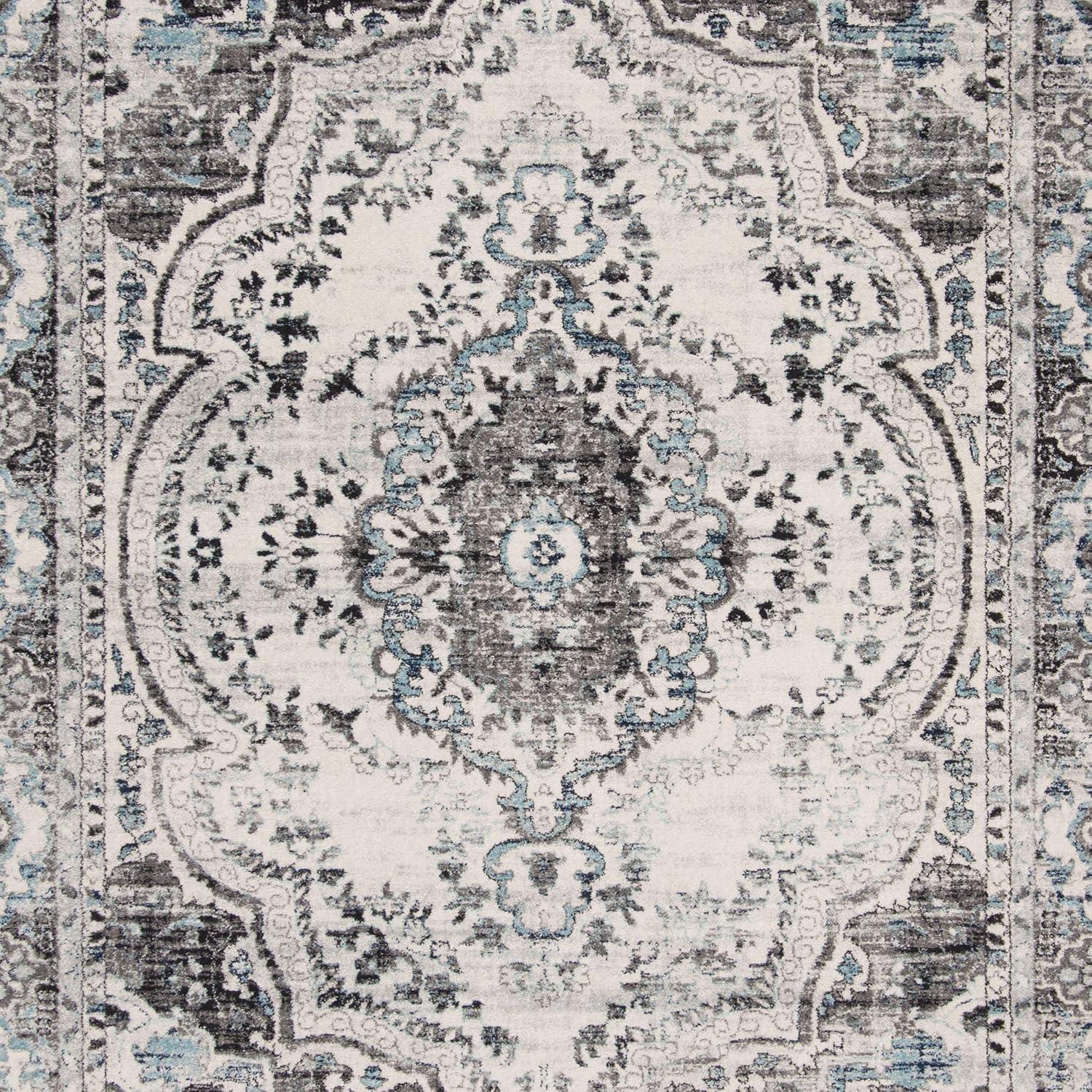 SAFAVIEH Madison Haven Floral Bordered Area Rug, Light Grey/Blue, 5'3" x 7'6"