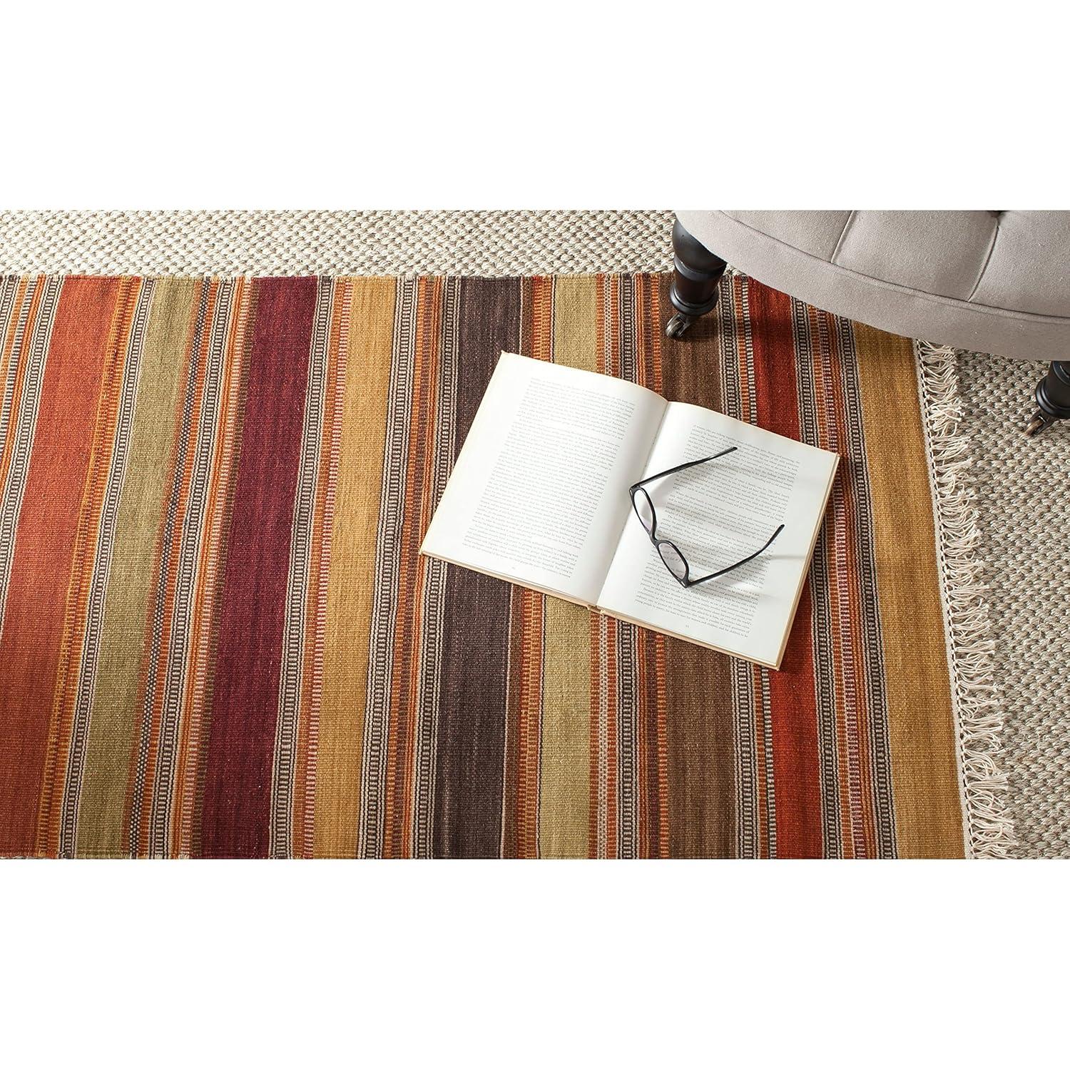 Striped Kilim STK315 Hand Woven Indoor Area Rug - Gold - 9'x12' - Safavieh