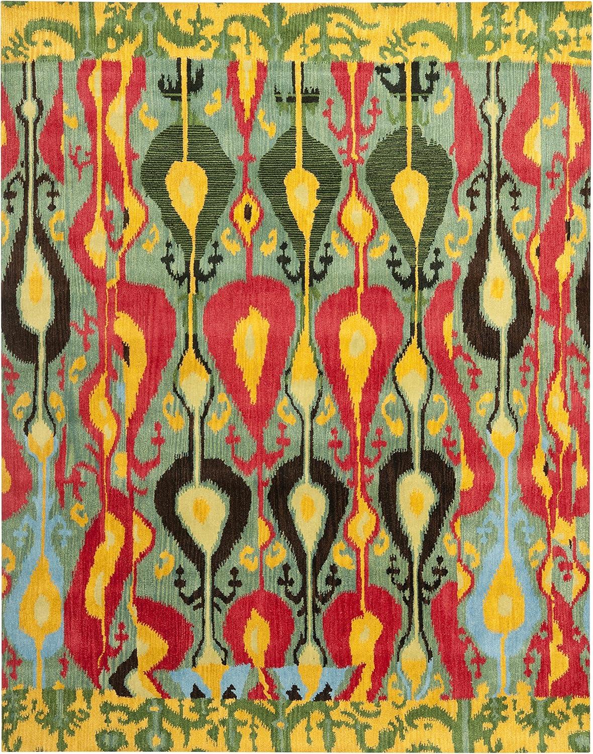 SAFAVIEH Ikat Betty Southwestern Wool Area Rug, Blue/Green, 8' x 10'