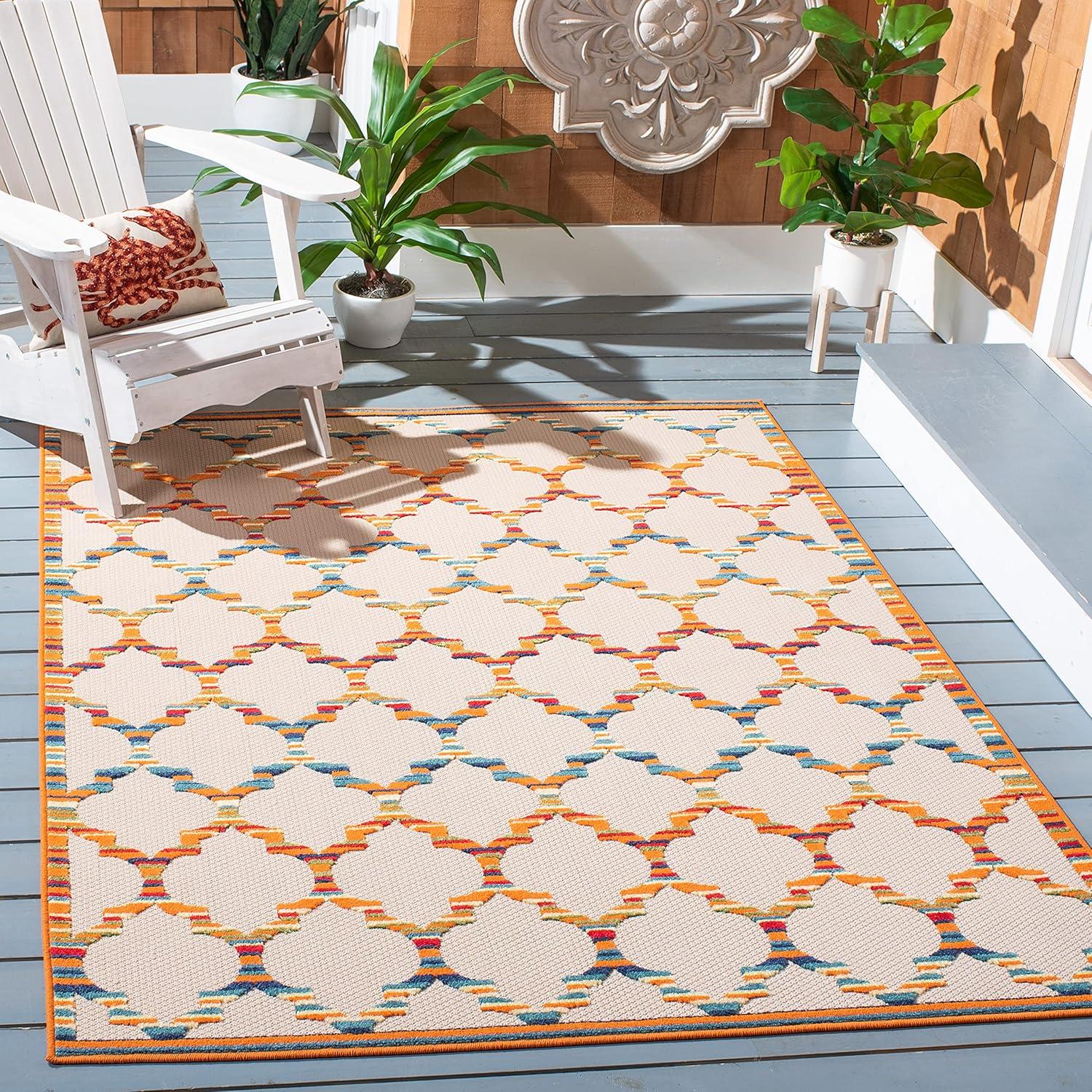 Cabana CBN333 Power Loomed UV Resistant Indoor/Outdoor Area Rug - Ivory/Orange - 4'5"x6'5" - Safavieh