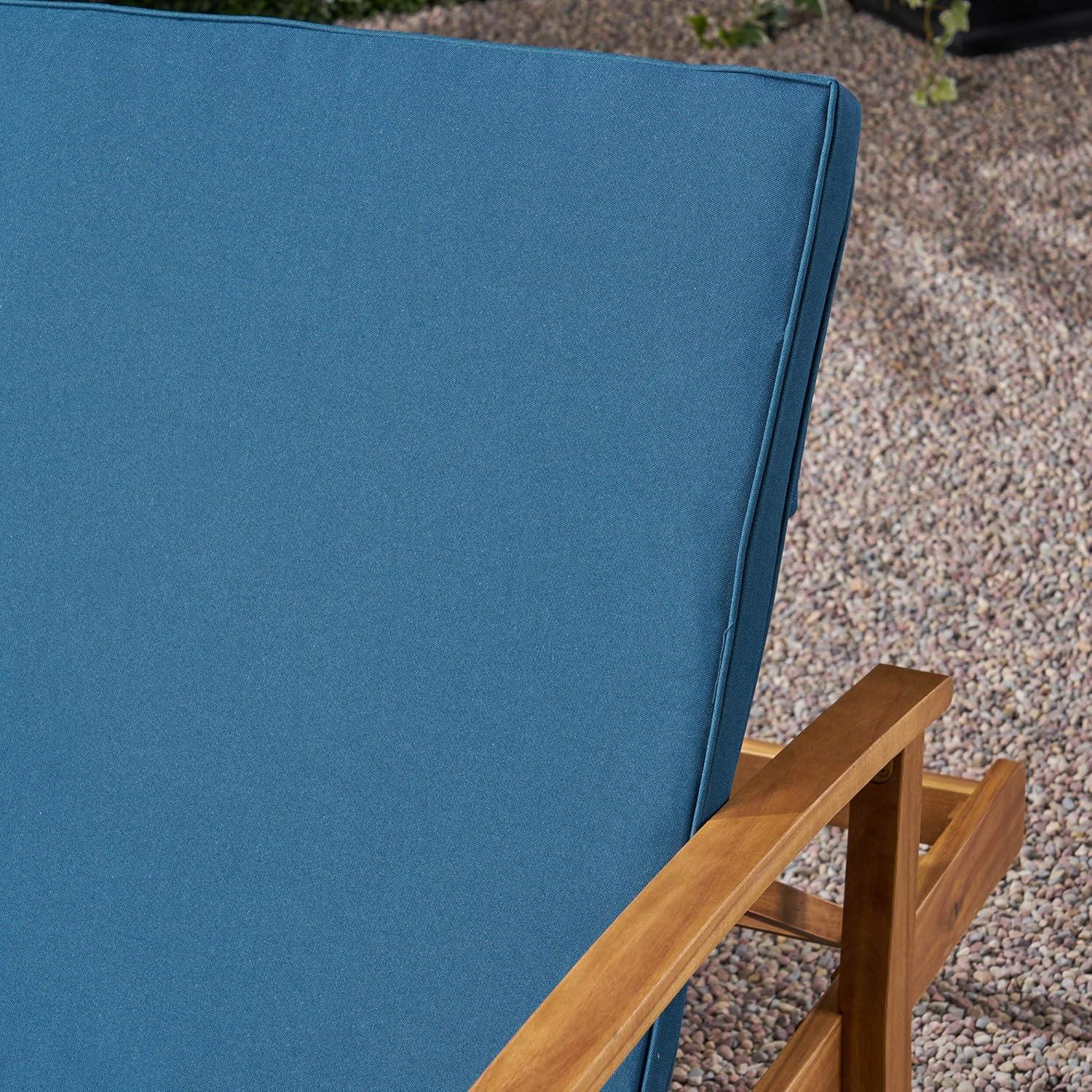 Perla Acacia Wood Double Chaise Lounge Teak/Blue - Christopher Knight Home