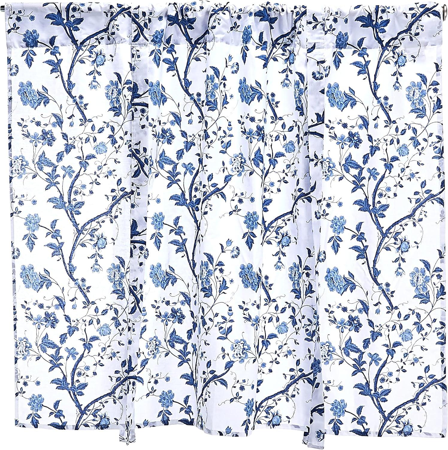 Elise Blue Floral Cotton Tie-Up Valance