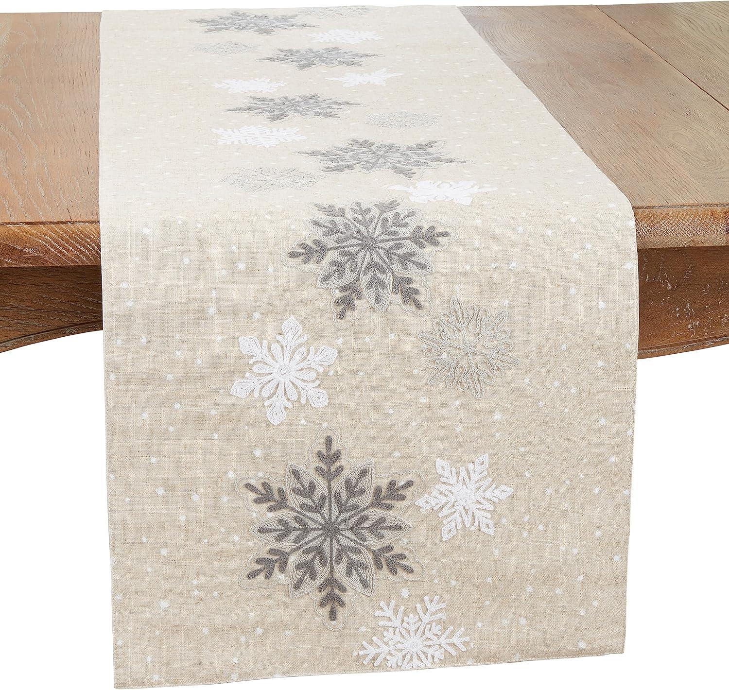 Saro Whimsical Snowflakes Table Runner