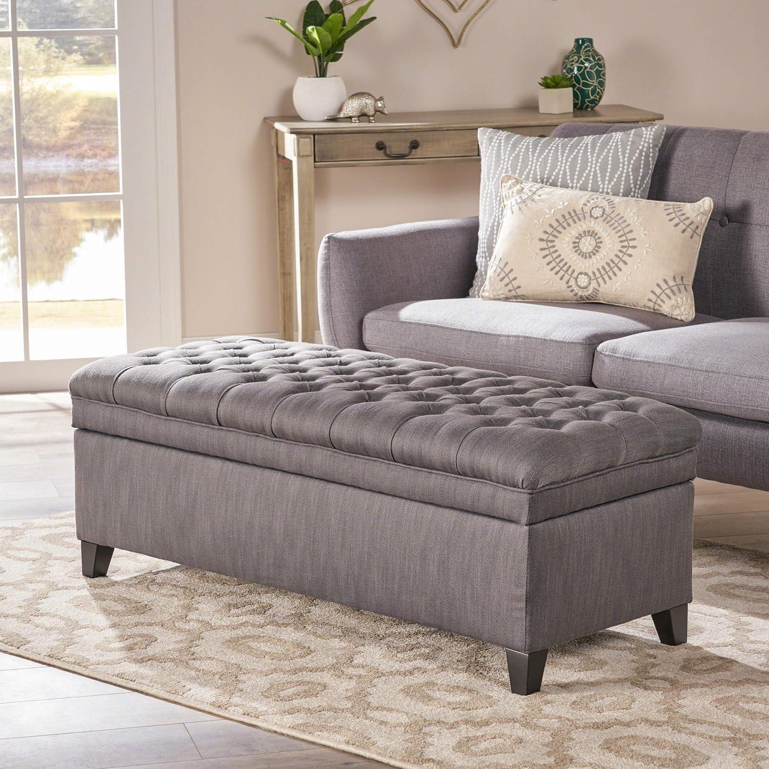 Juliana Gray Fabric Rectangular Storage Ottoman with Birch Legs