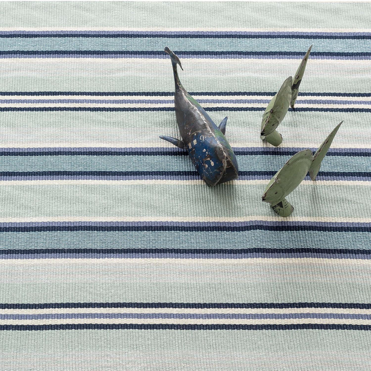 Dash and Albert Barbados Cotton Area Rug - 2' x 3' Blue Stripe Handwoven Accent Rug - Durable, Lightweight, High Traffic Area Living Room, Hallway, Bedroom