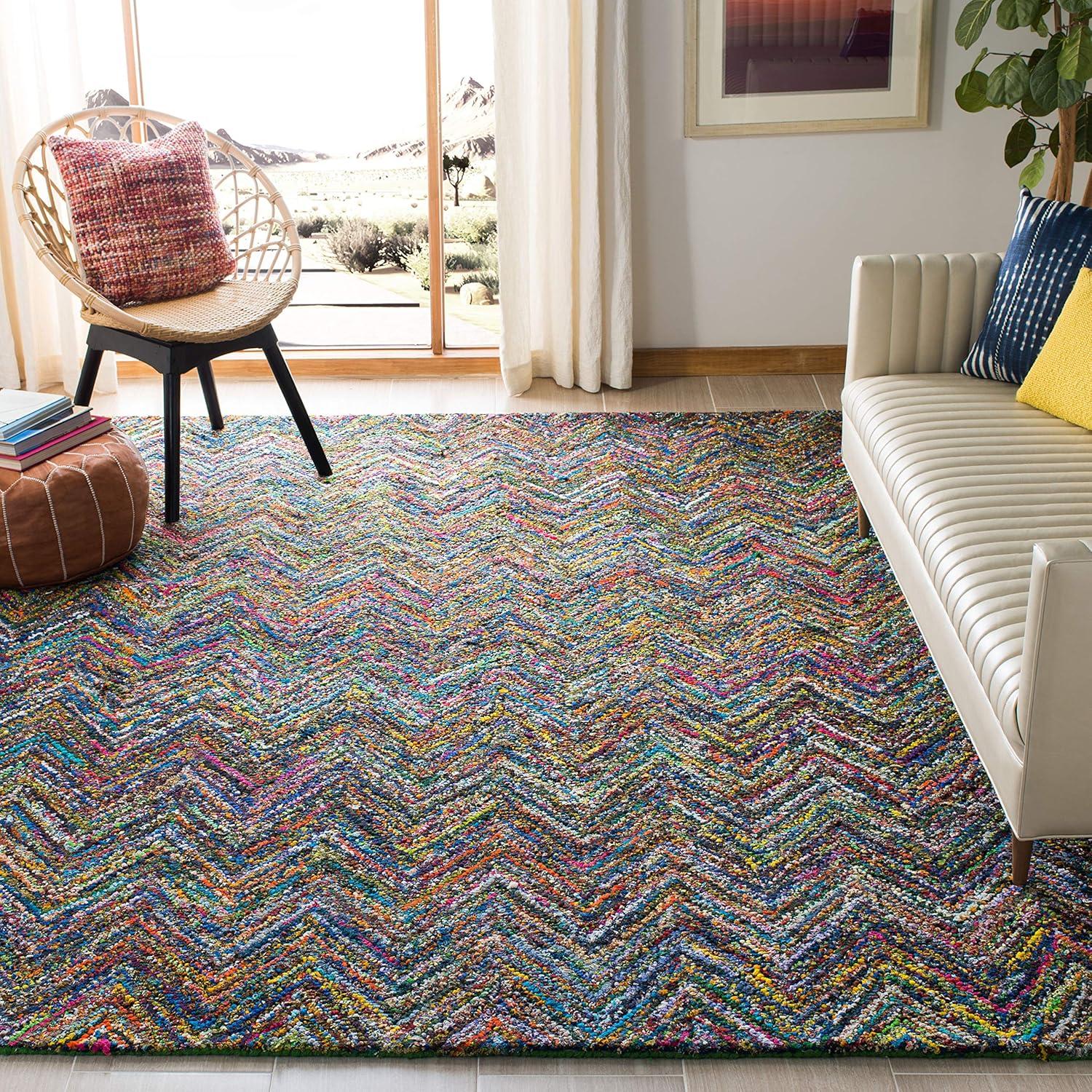 SAFAVIEH Nantucket Akilah Zigzag Stipes Cotton Area Rug, Blue/Multi, 9' x 12'