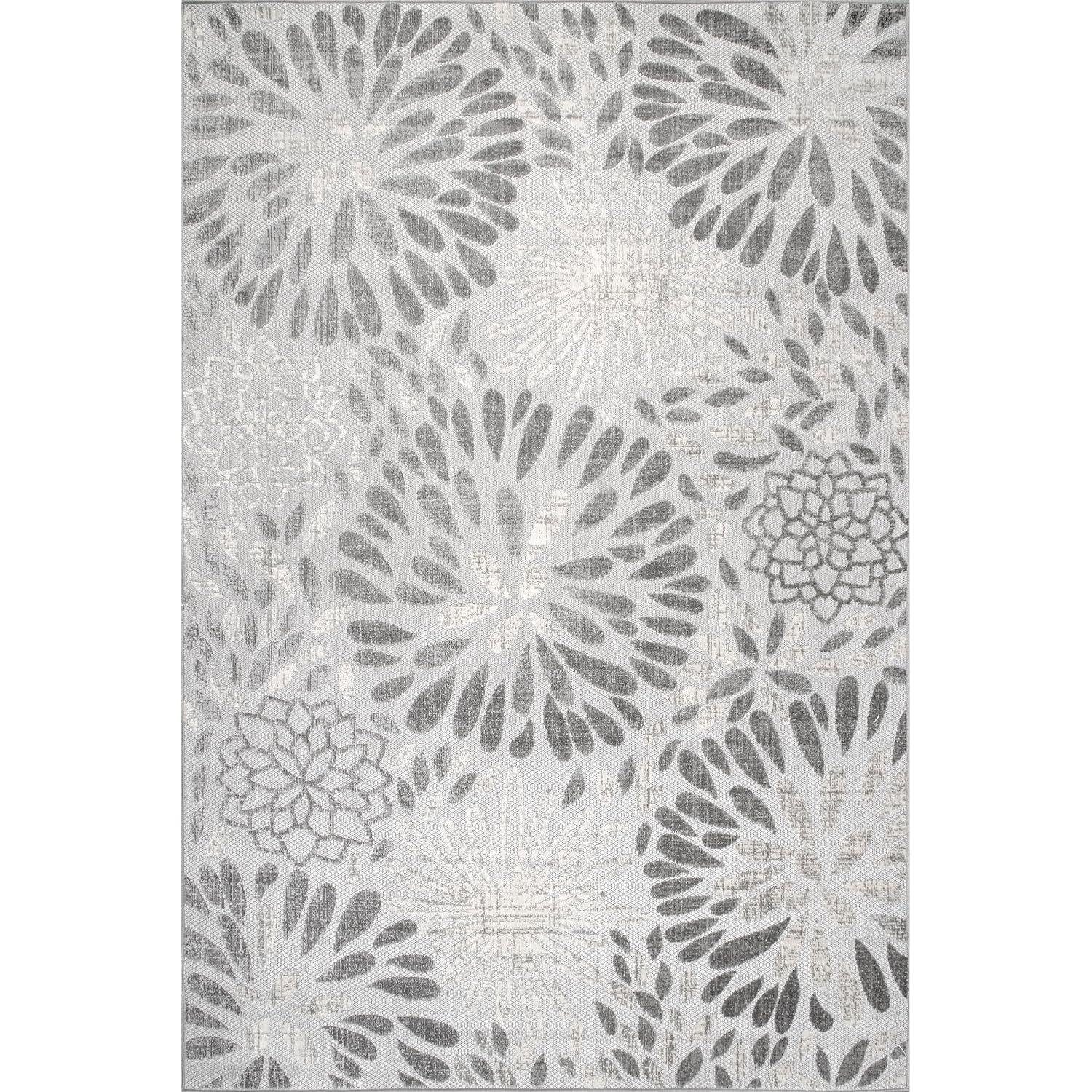 Nuloom Monique Floral & Paisley 5x8 Indoor/Outdoor Area Rug for Living Room Patio Deck Front Porch Kitchen, Light Grey/Ivory