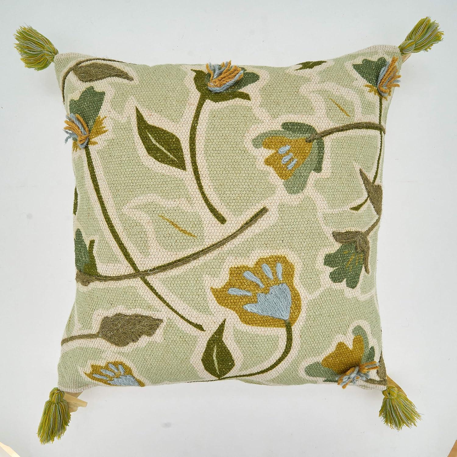 Saro Blossom Collection Floral Cotton Pillow Cover