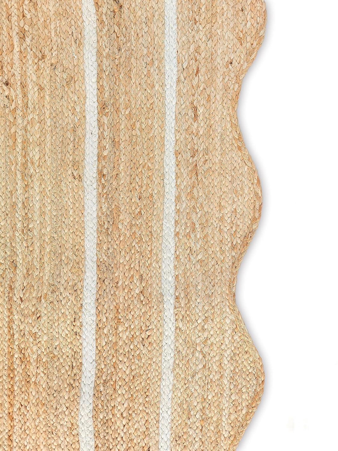 Weaving Village Wave Scalloped Natural Jute Rug Boho Jute Rug Entryway Runner Rug Farmhouse Scallop Rug, Off White (2'x6')