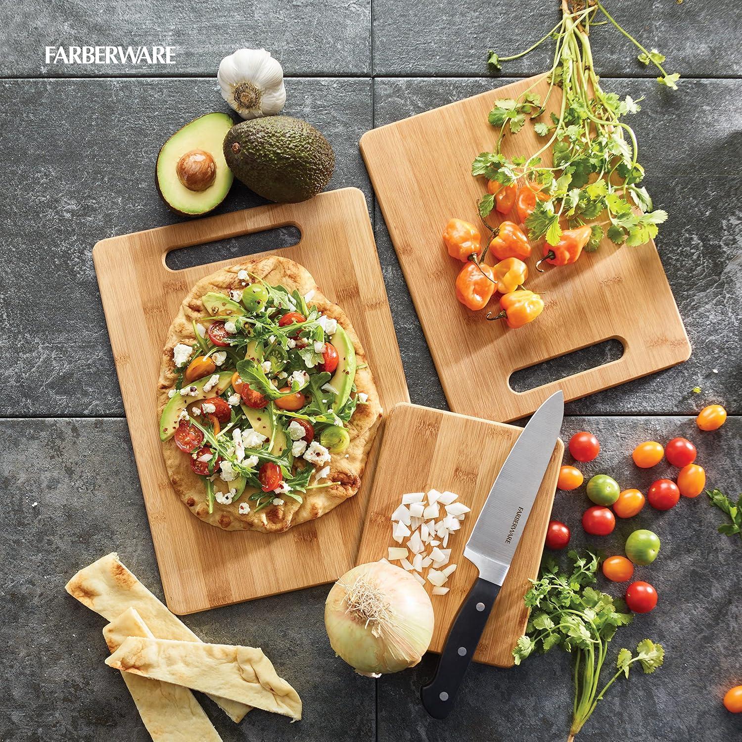 Farberware 3-piece Bamboo Cutting Board Set, 6x8-inch, 8.5X11-inch and a 9.5x13-inch