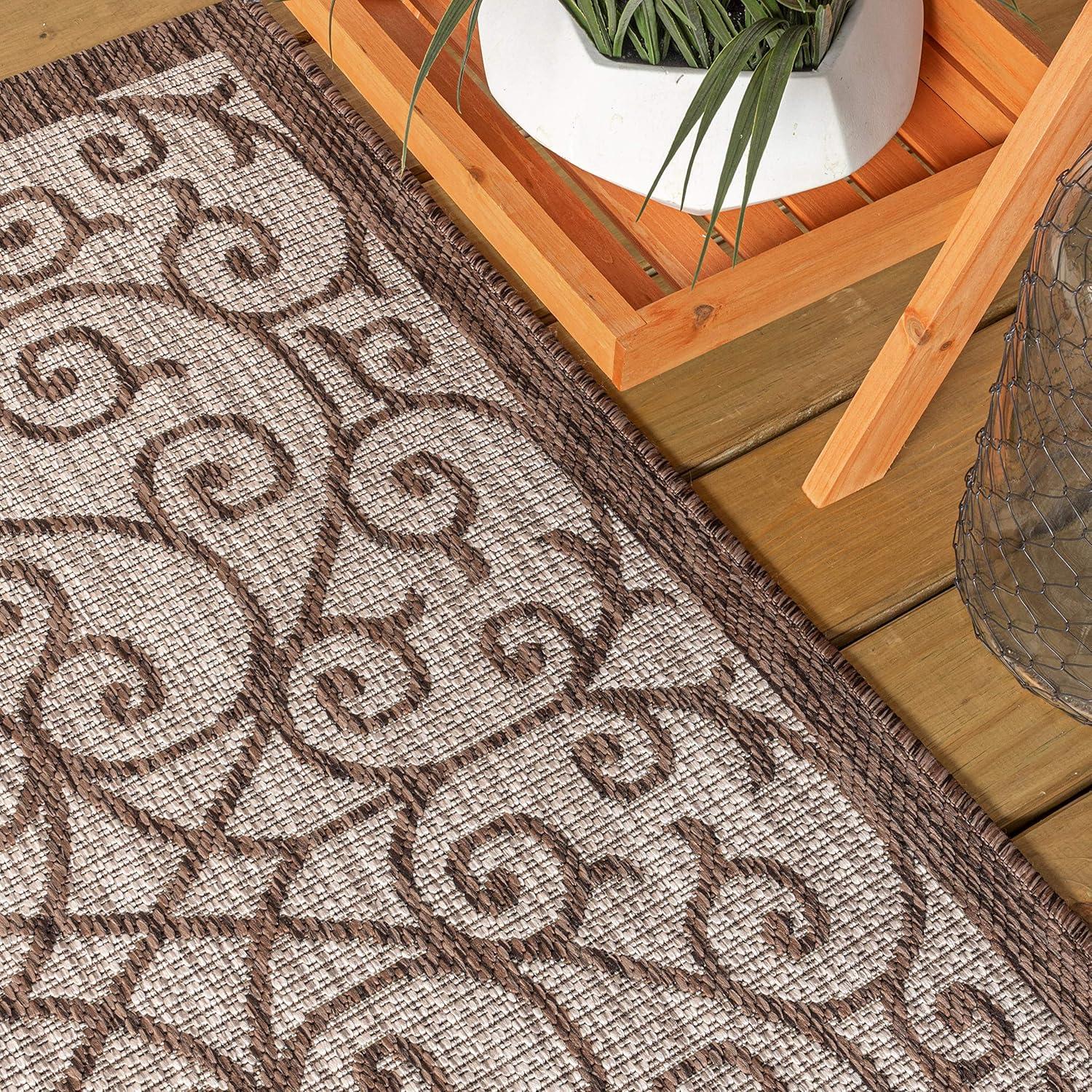 3'x5' Madrid Vintage Filigree Textured Weave Indoor/Outdoor Area Rug, Taupe/Espresso - JONATHAN Y