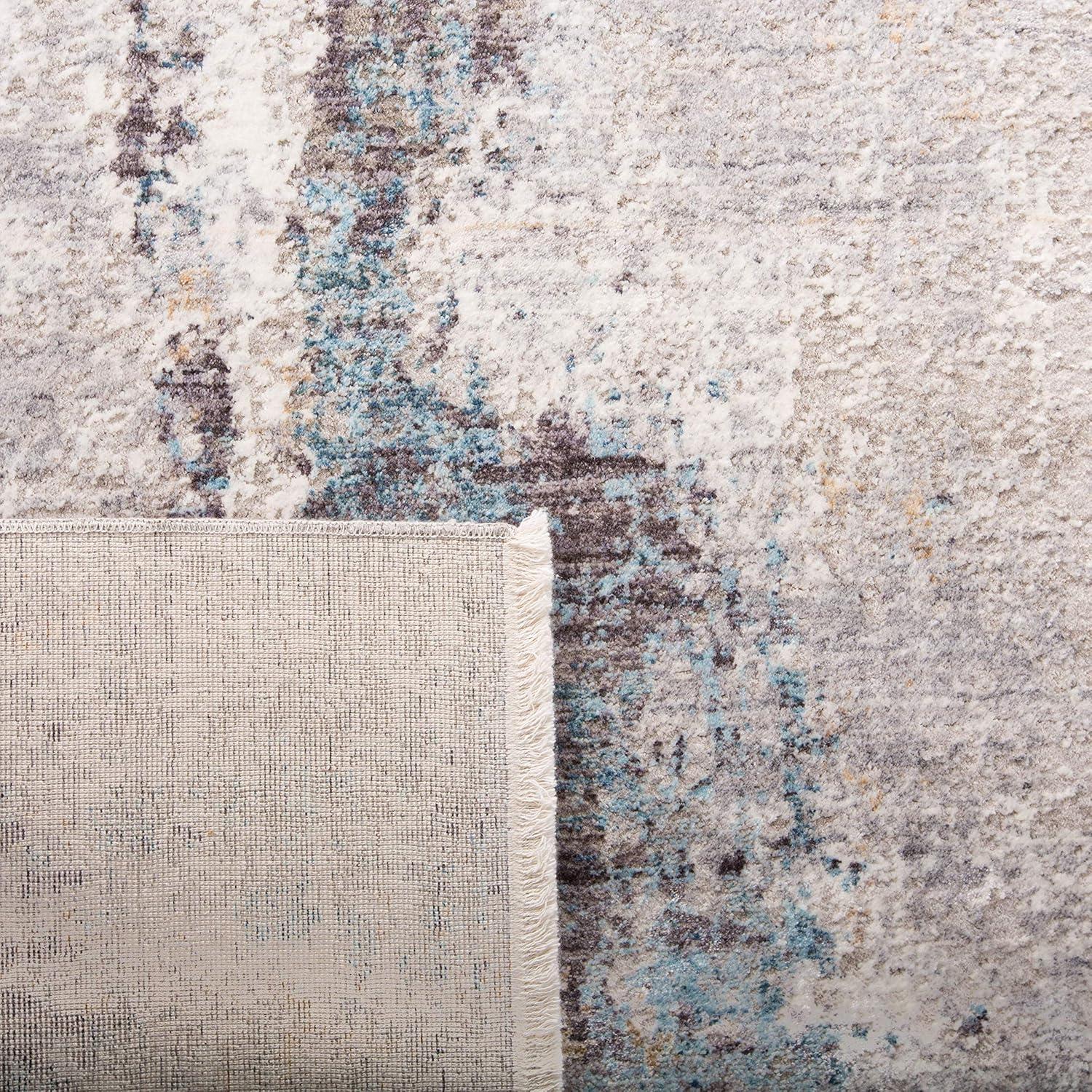 Gray and Blue Hand-Knotted Wool Area Rug