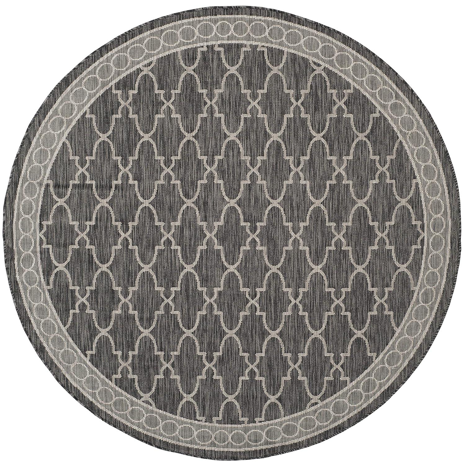 Courtyard CY8871 Power Loomed Indoor/Outdoor Area Rug - Black/Beige - 6'7" Round - Safavieh.