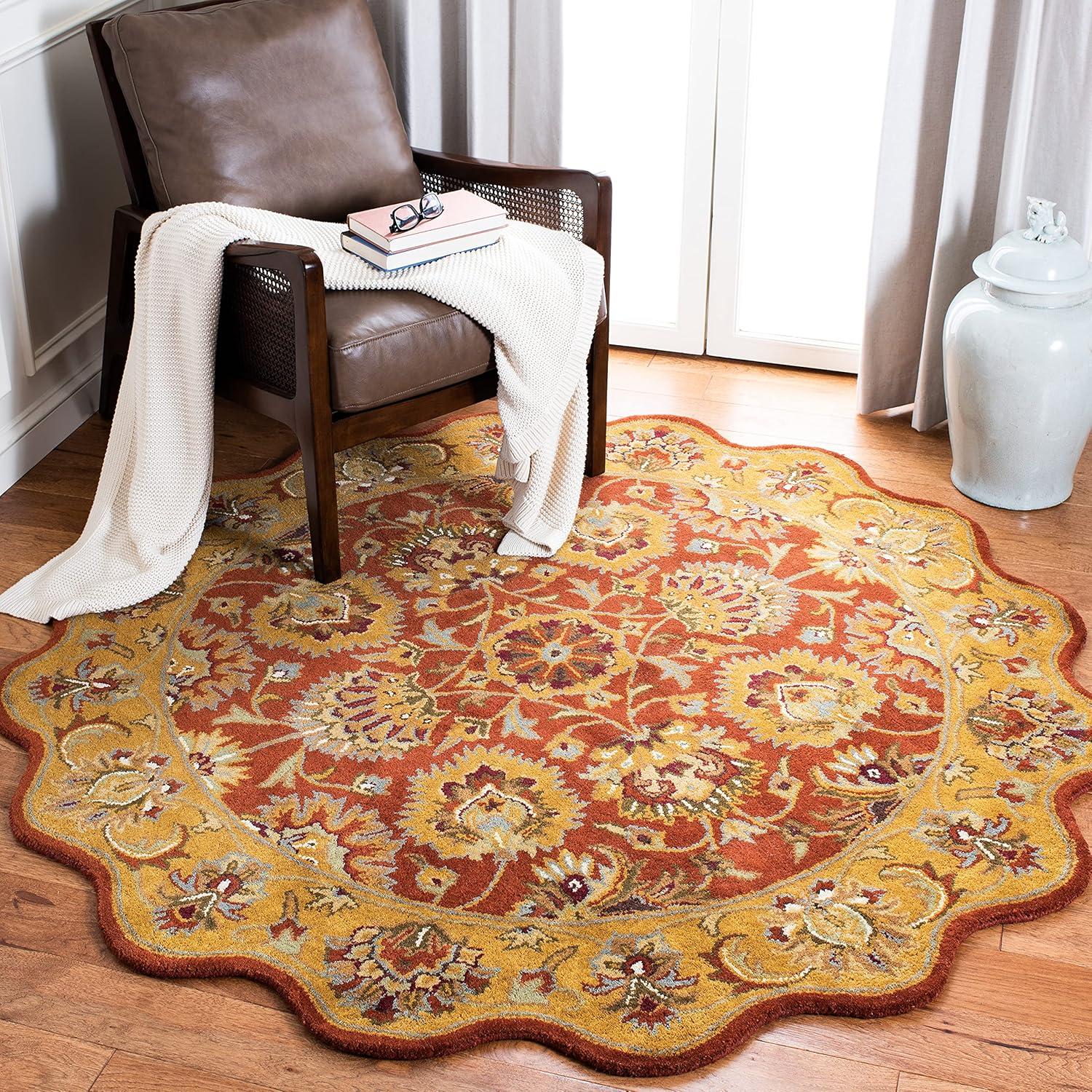 Heritage HG820 Hand Tufted Area Rug - Red/Natural - 6' Round - Safavieh.