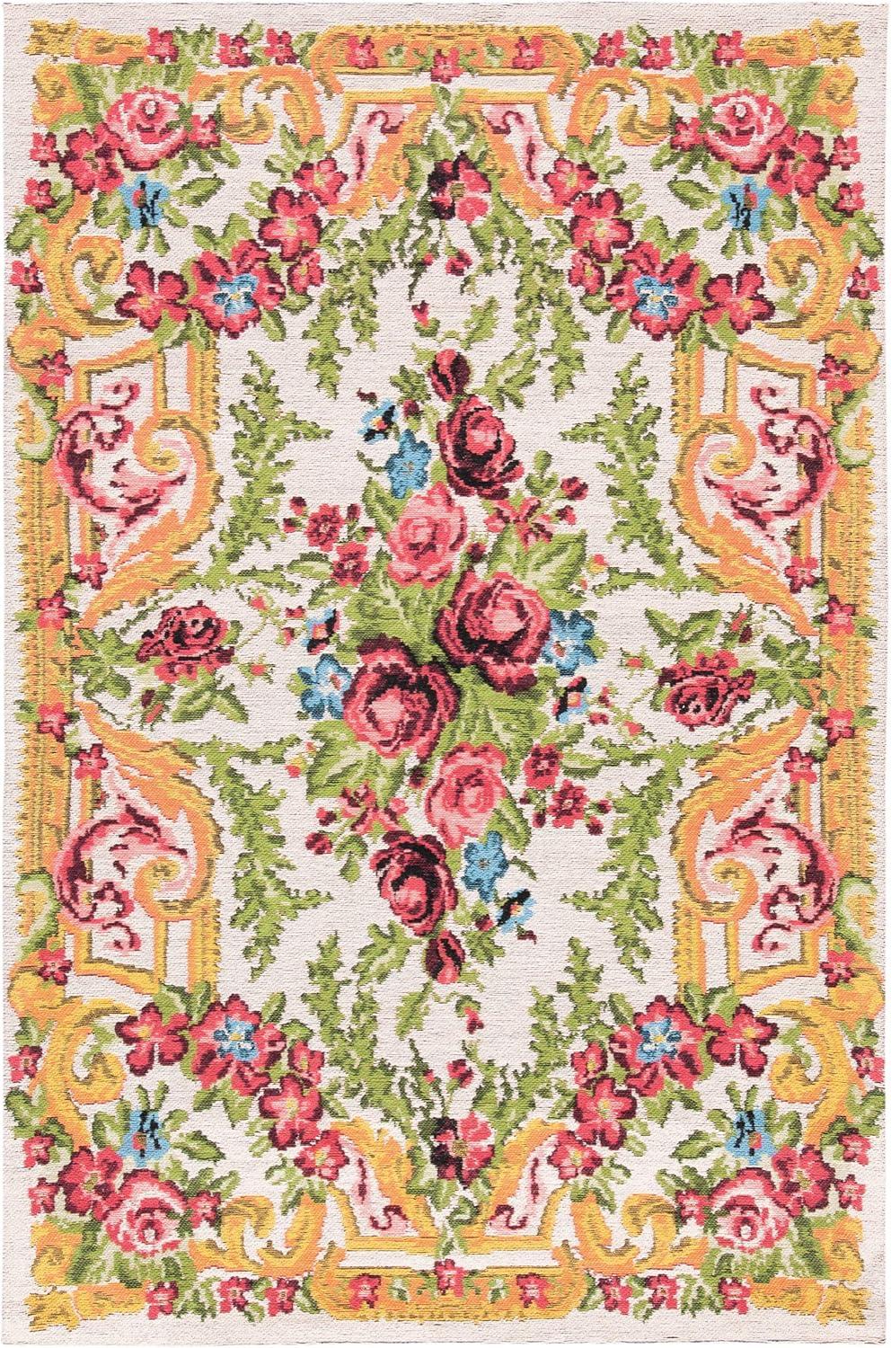 SAFAVIEH Classic Vintage Kyleigh Floral Polyester Area Rug, Ivory/Rose, 8' x 10'