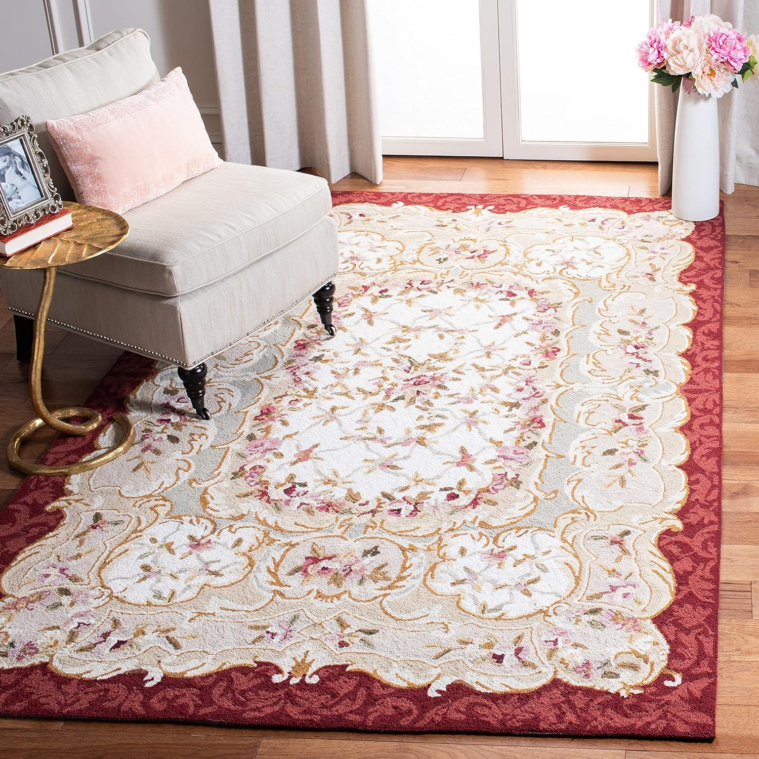 Handmade Ivory Floral Wool Area Rug 5'3" x 8'3"