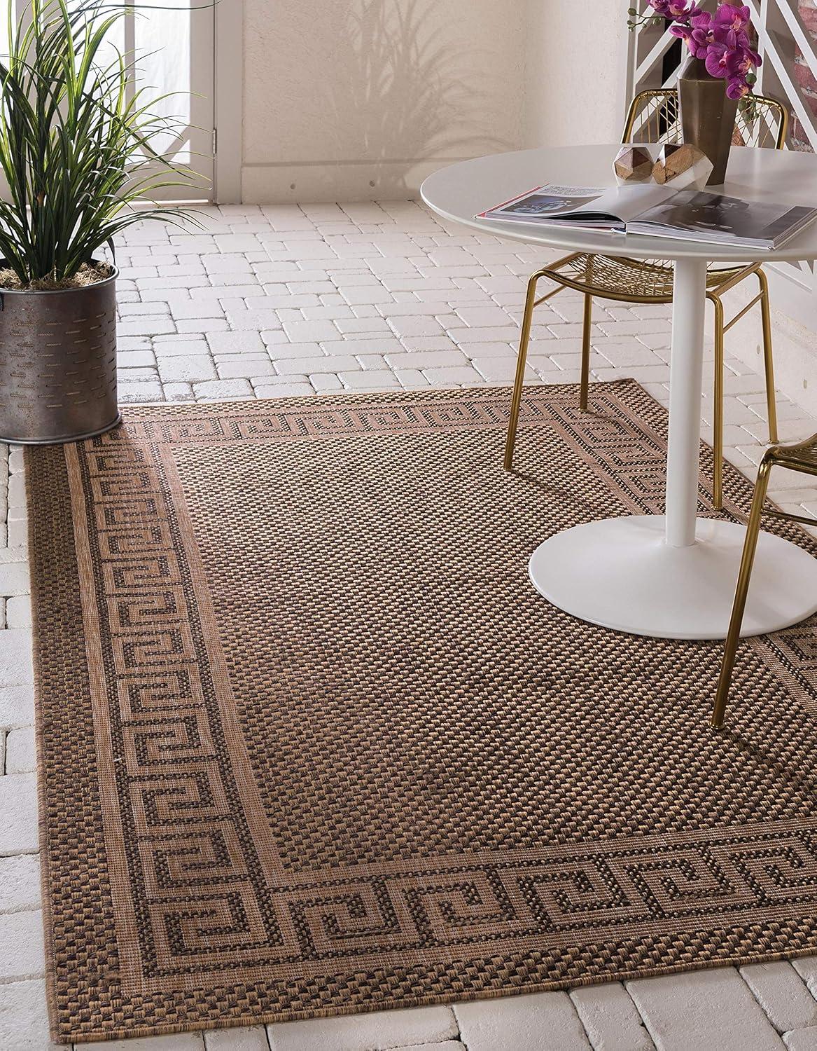 Unique Loom 3' 3 x 5' 1 Brown Outdoor Border Greek Key Area Rug