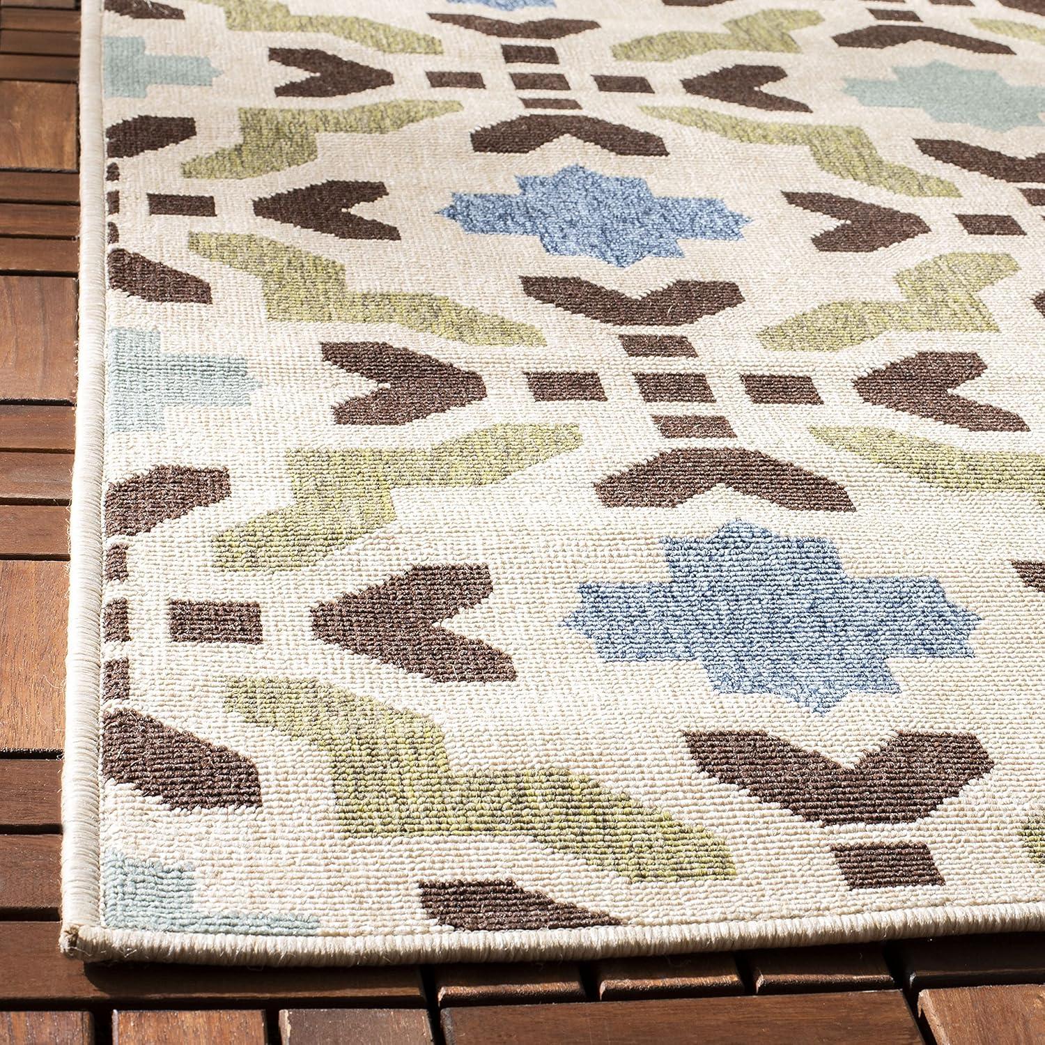 SAFAVIEH Veranda Branson Geometric Indoor/Outdoor Area Rug, 2'7" x 5', Cream/Aqua