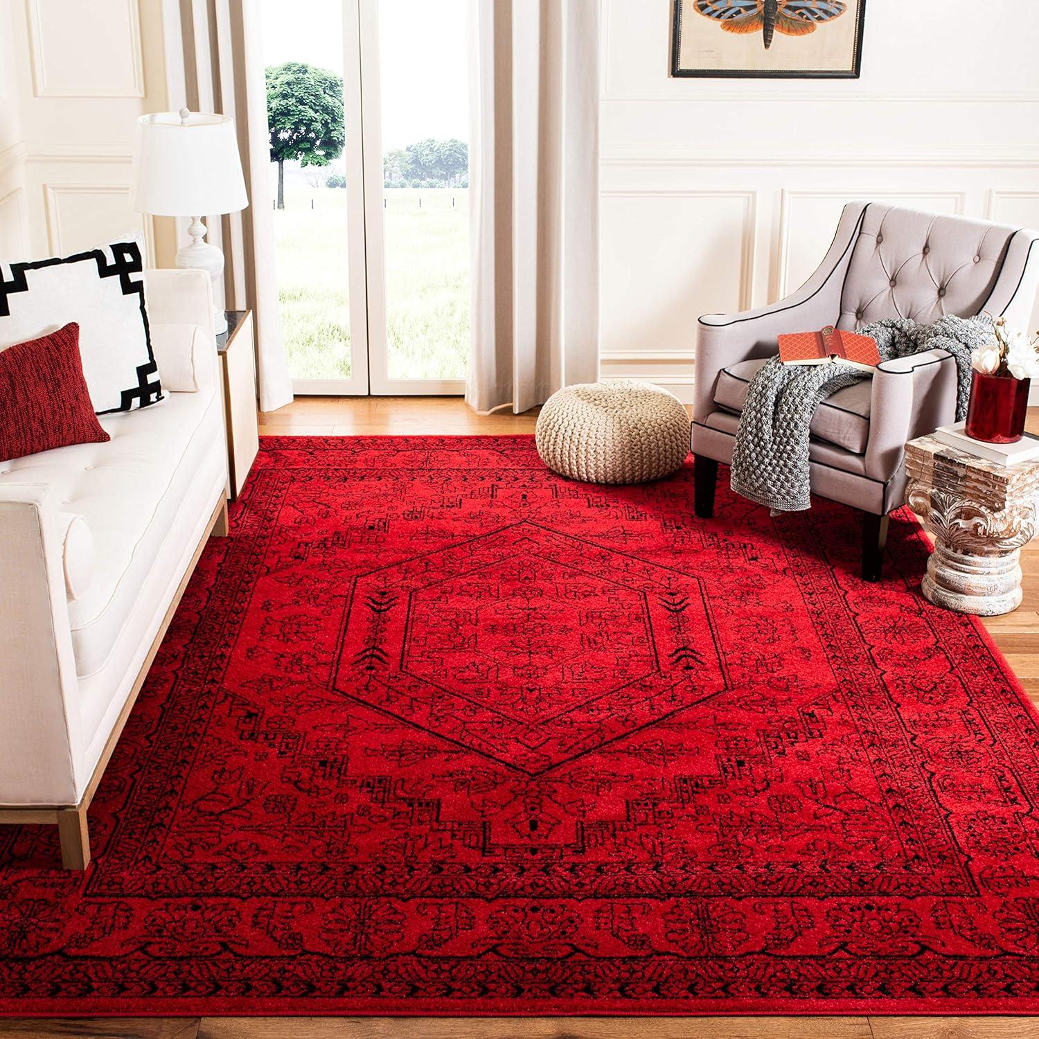 Adirondack ADR108 Power Loomed Area Rug - Red/Black - 6'x6' - Safavieh.