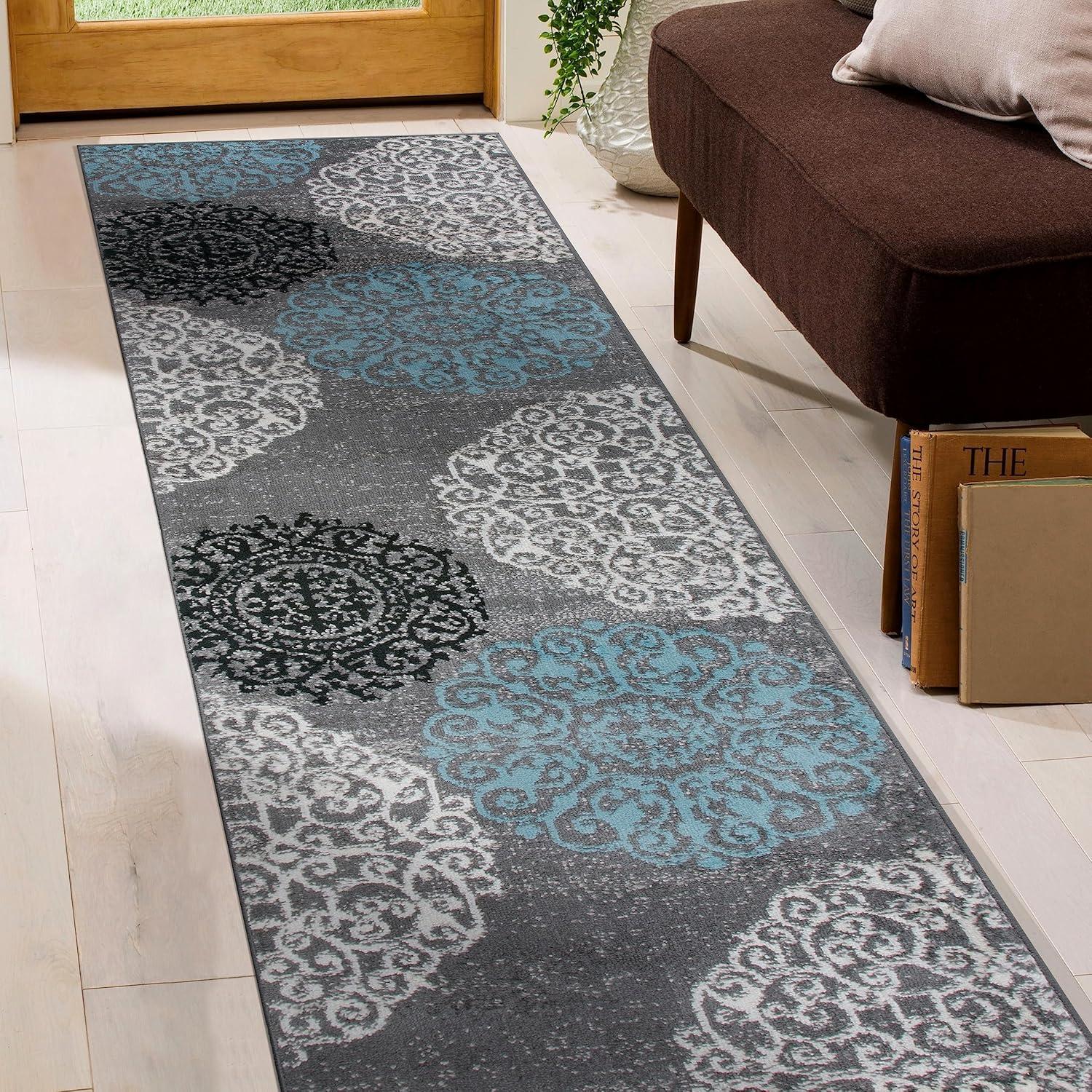 World Rug Gallery Floral Gray 2' x 10' Runner Rug
