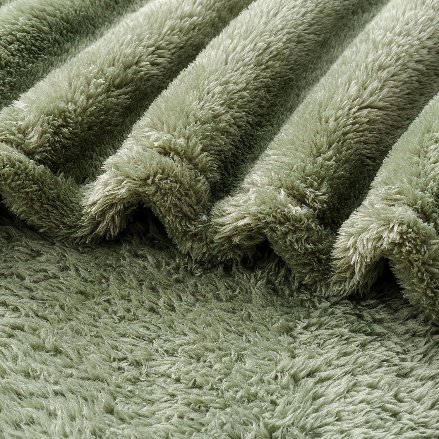 Berkshire Blanket Classic Extra-Fluffy™ Plush Blanket King Size, Soft Fuzzy Fluffy Long Hair Blanket for Couch Sofa Bed, Dark Sage Green, 90x108 Inches