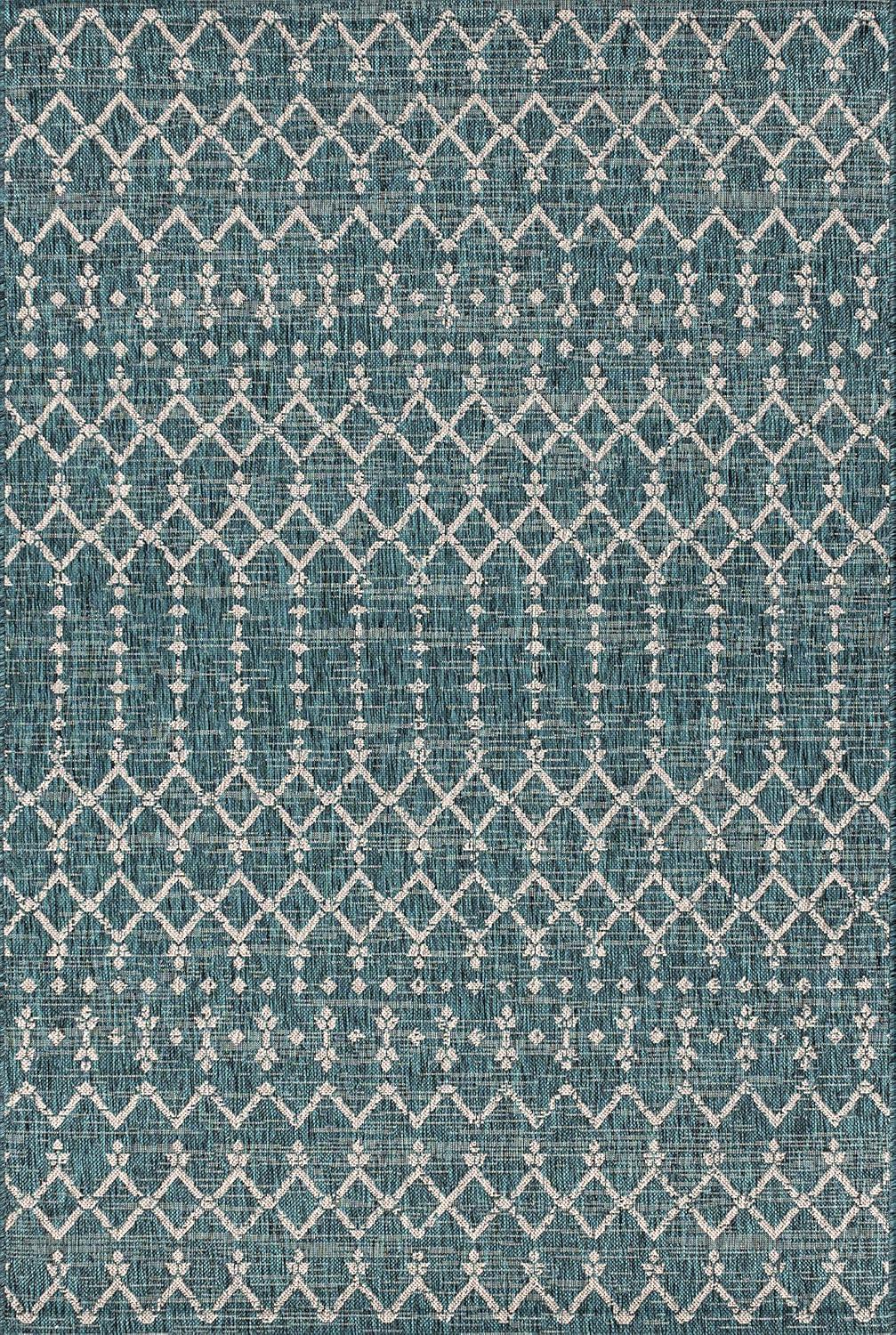 5'x8' Ourika Moroccan Geometric Textured Weave Indoor/Outdoor Area Rug, Teal/Gray - JONATHAN Y
