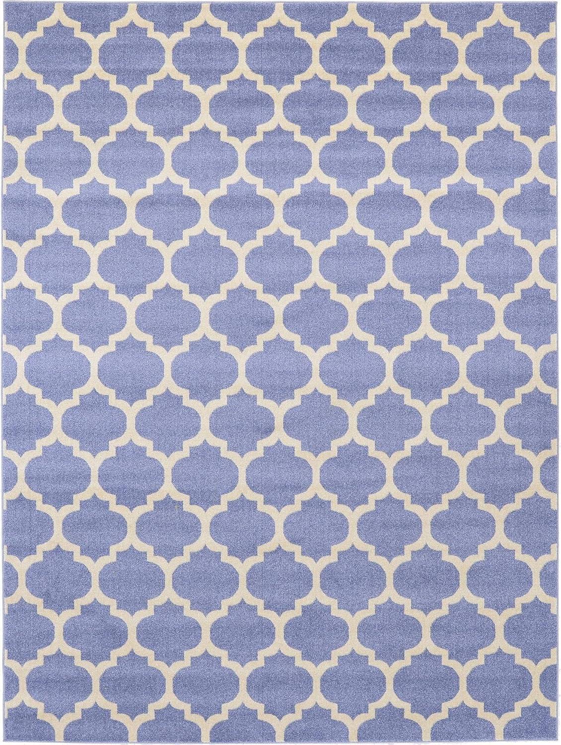 Light Blue Rectangular Trellis 9' x 12' Synthetic Area Rug