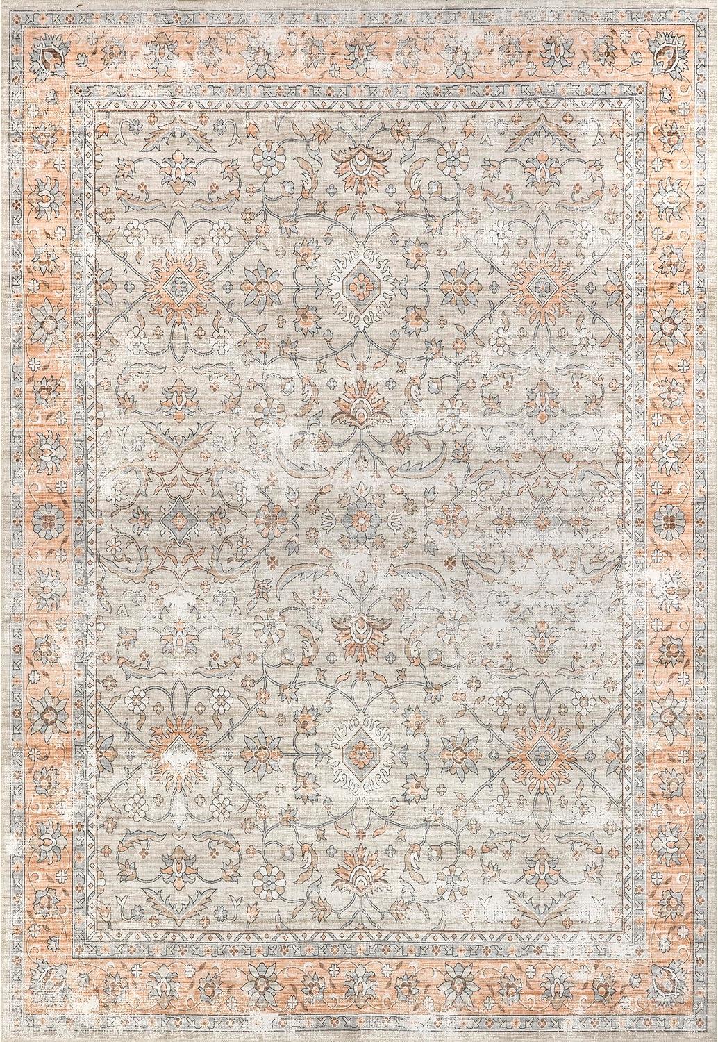 Nuloom Marlena Faded Floral Pet Friendly Machine Washable Area Rug, 8' x 10', Light Orange