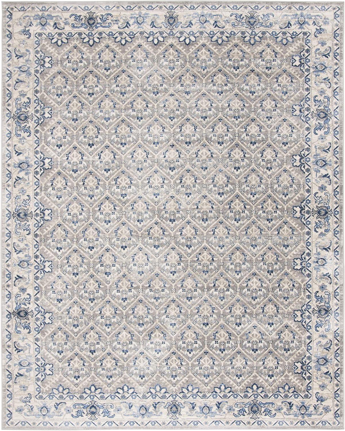 Brentwood Light Gray/Blue 11 ft. x 15 ft. Border Multi-Floral Geometric Area Rug