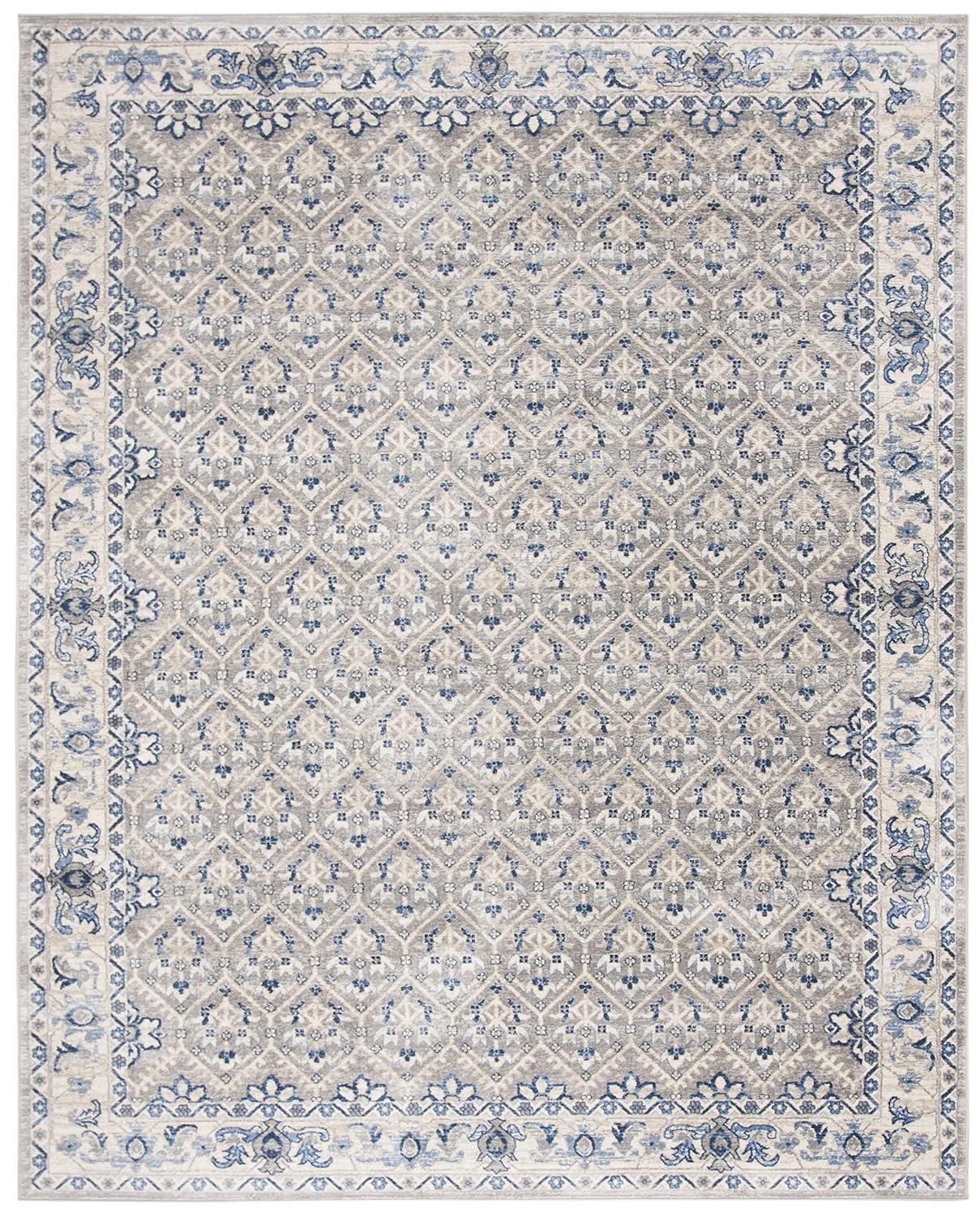 Brentwood Light Gray/Blue 11 ft. x 15 ft. Border Multi-Floral Geometric Area Rug