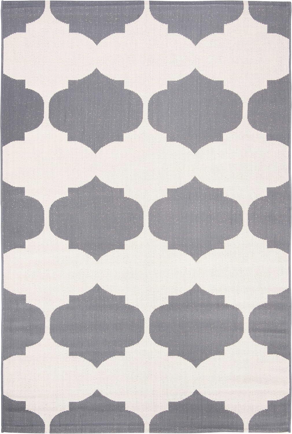 SAFAVIEH Courtyard Elwyn Geometric Trellis Indoor/Outdoor Area Rug, 4' x 5'7", Beige/Anthracite