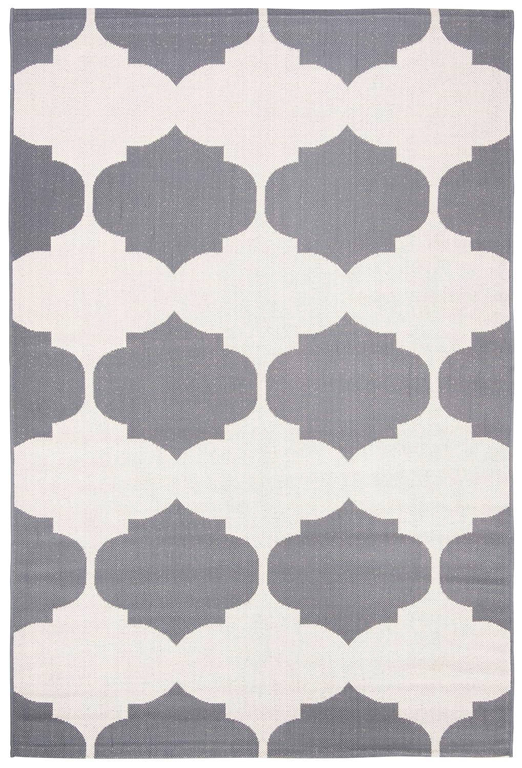 SAFAVIEH Courtyard Elwyn Geometric Trellis Indoor/Outdoor Area Rug, 4' x 5'7", Beige/Anthracite
