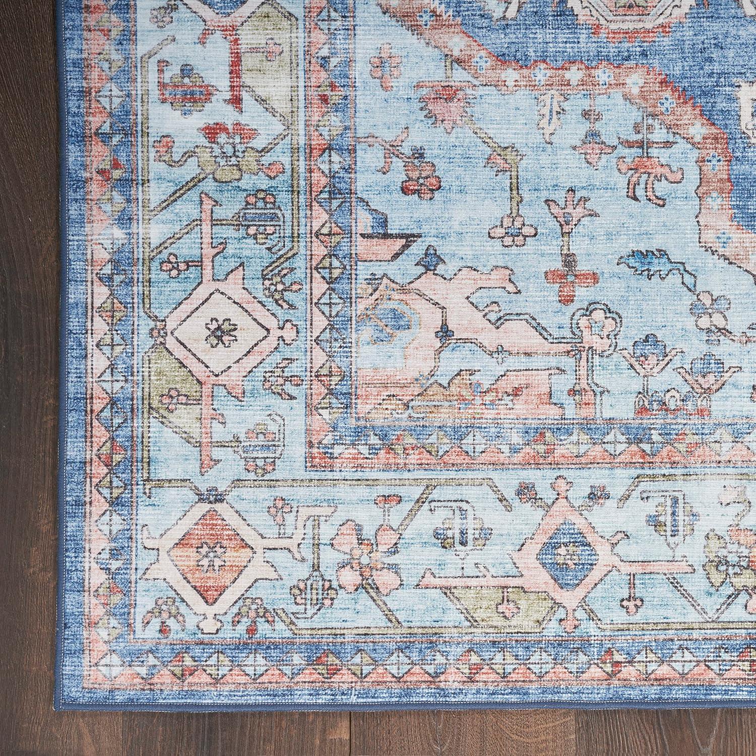 Nourison Fulton Bordered Medallion Non-Slip Flatwoven Indoor Rug Blue 5' x 7'