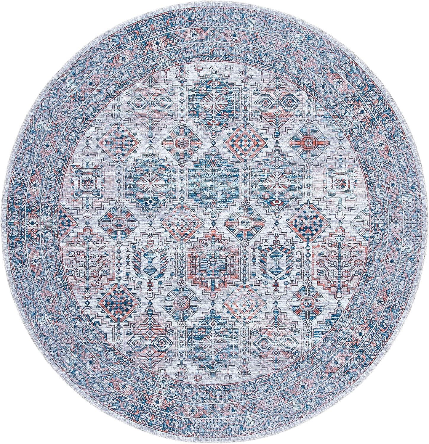 Serapi SEP520 Power Loomed Machine Washable Skid-Resistant Indoor Area Rug - Ivory/Rust - 6'7" Round - Safavieh