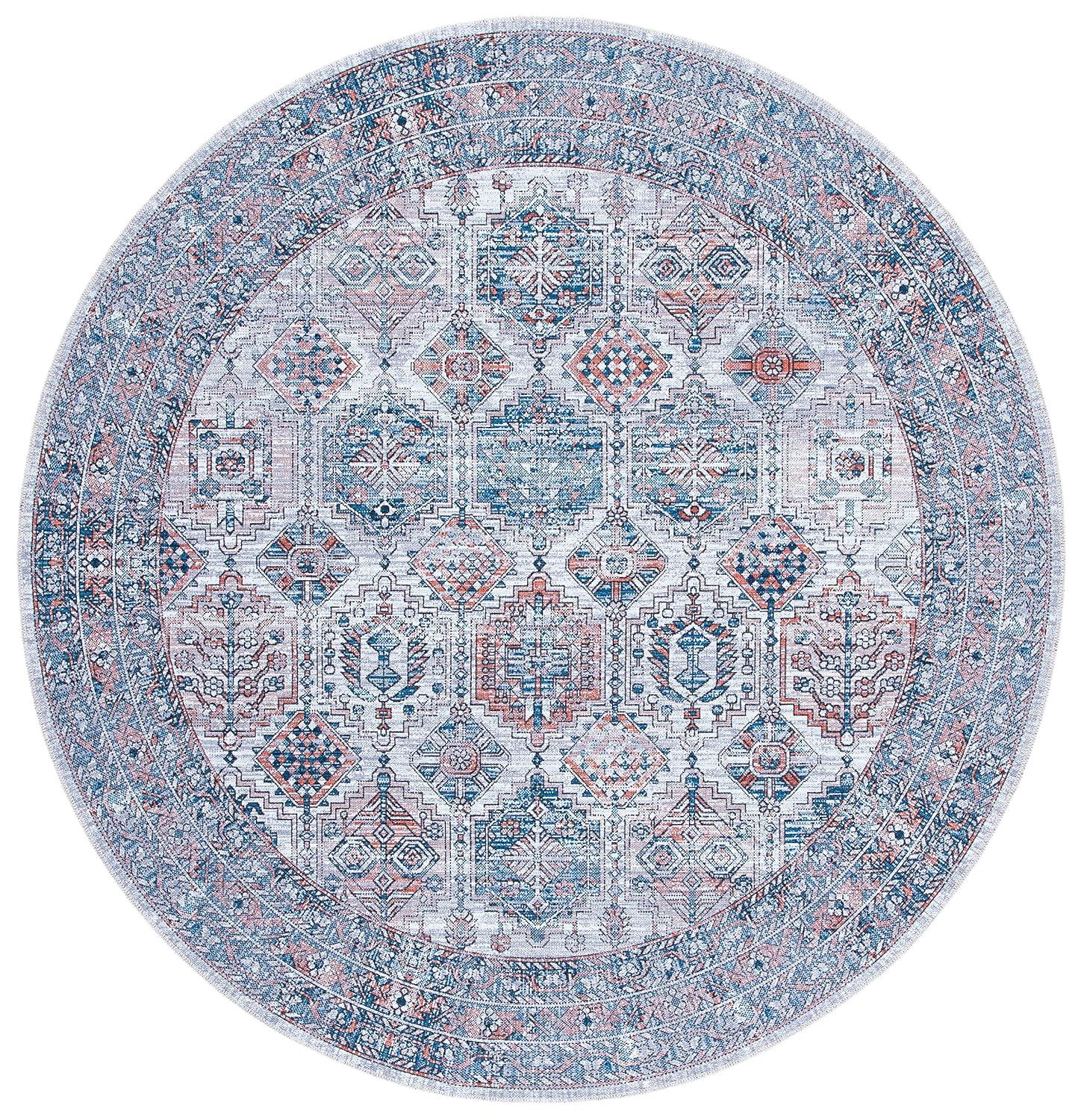 Serapi SEP520 Power Loomed Machine Washable Skid-Resistant Indoor Area Rug - Ivory/Rust - 6'7" Round - Safavieh