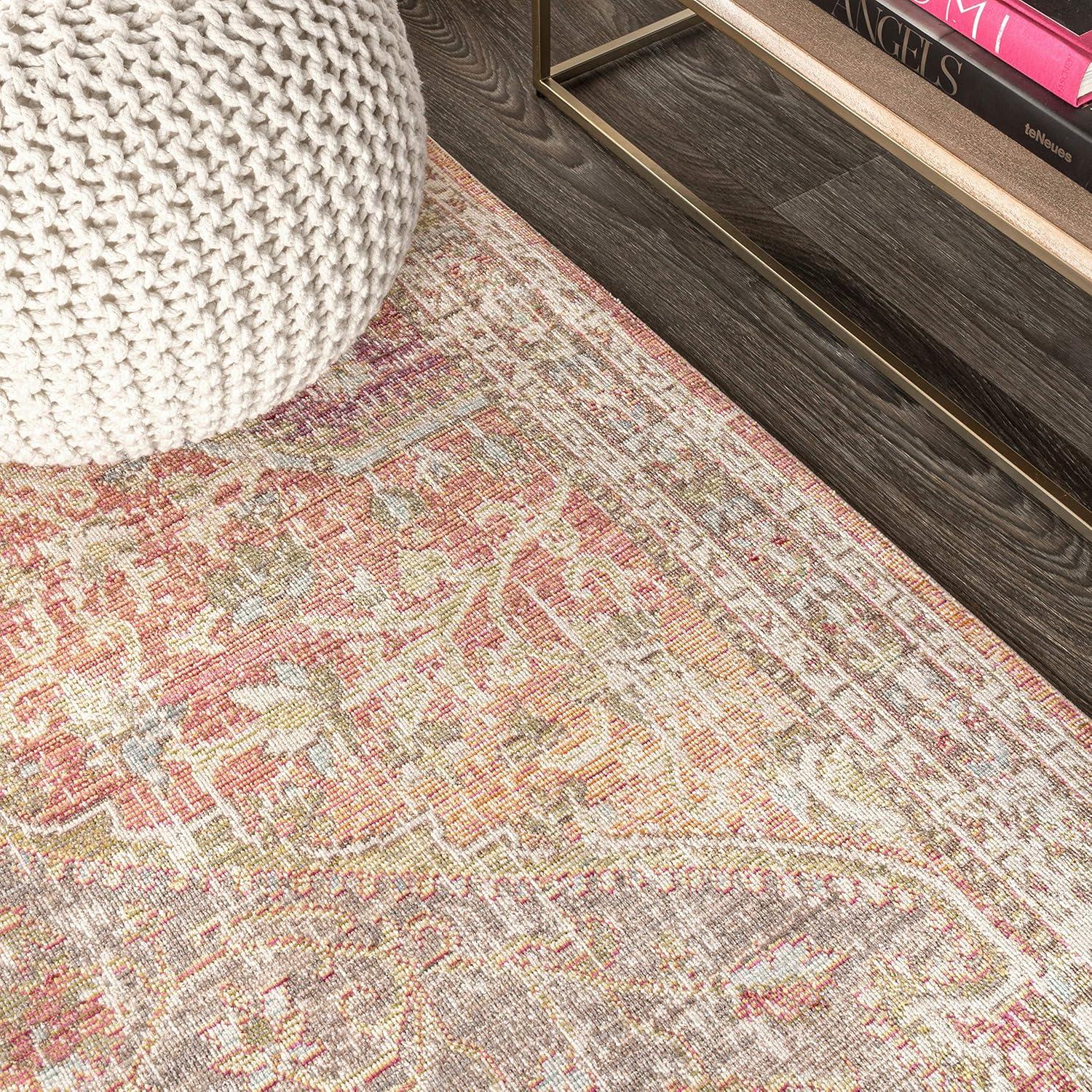 8'x10' Petras Modern Ornate Medallion Area Rug, Brown/Pink - JONATHAN Y