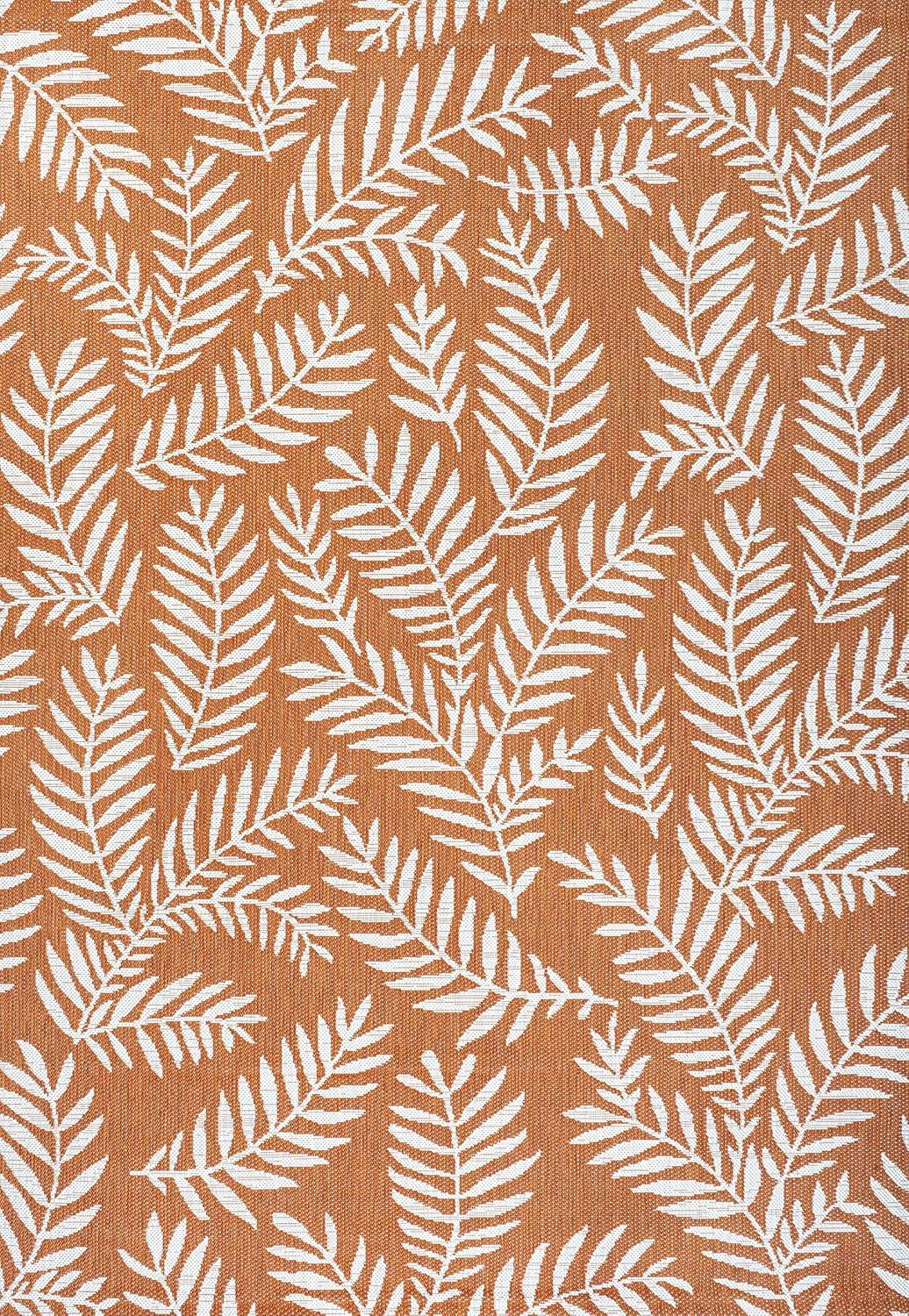 5' x 8' Nevis Palm Frond Indoor/Outdoor Area Rug, Orange/Cream - JONATHAN Y