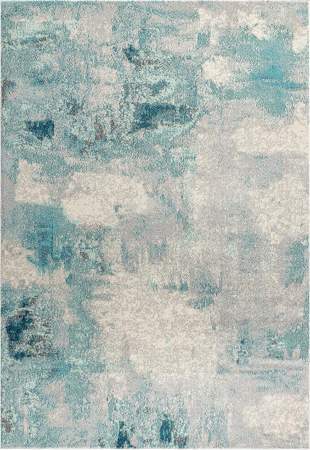 6'x 9' Contemporary POP Modern Abstract Vintage Area Rug, Cream/Blue - JONATHAN Y