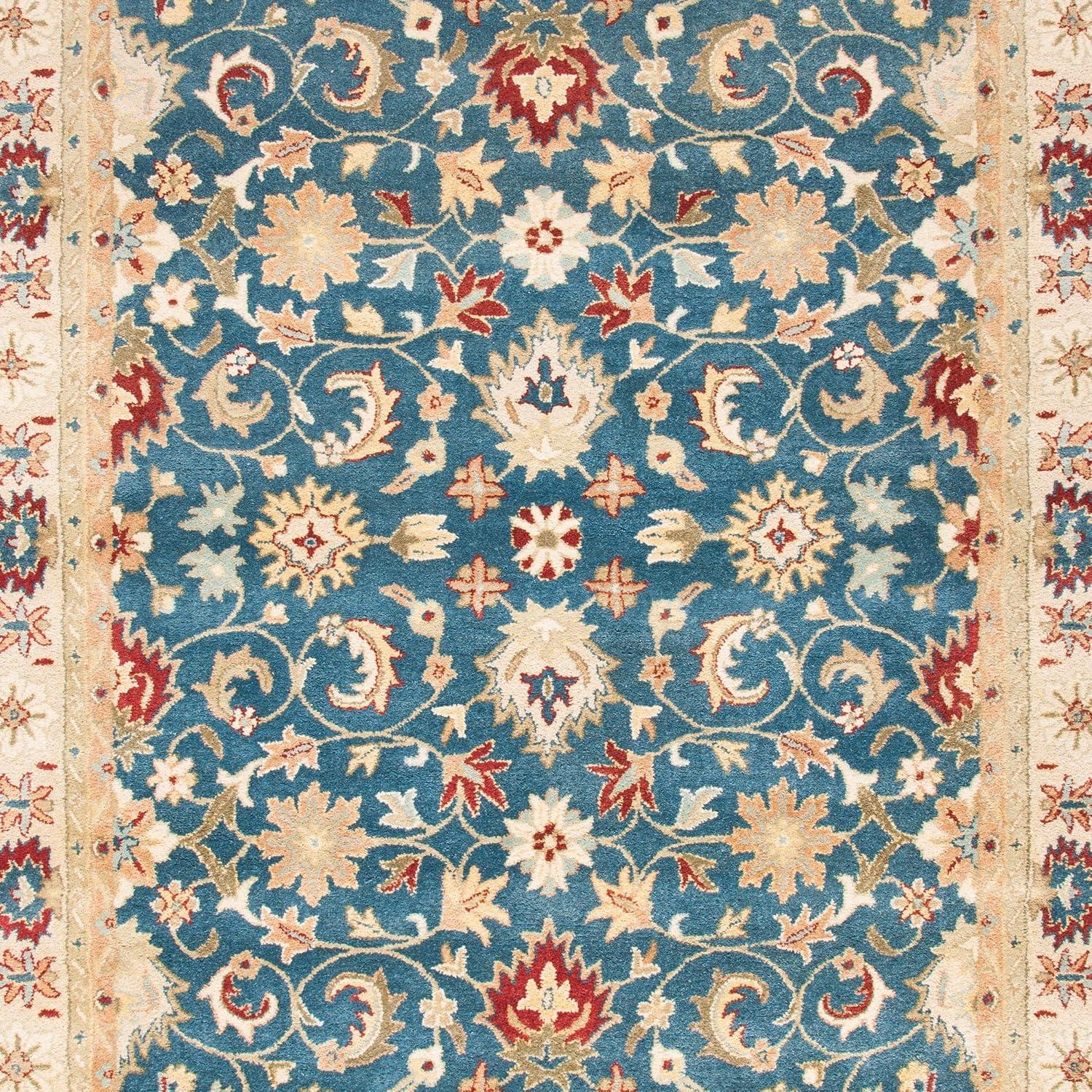 Antiquity Inspired Blue and Beige Handmade Wool Area Rug - 7'6" x 9'6"