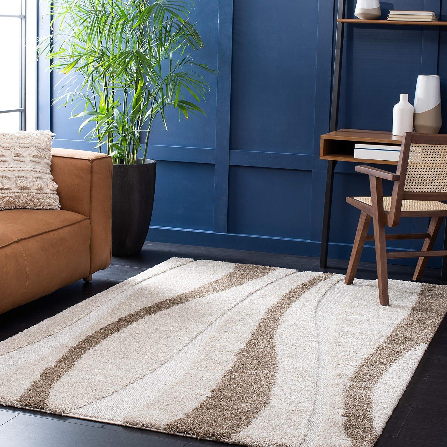 Florida Shag SG451 Power Loomed Indoor Area Rug - Cream/Dark Brown - 4'x6' - Safavieh.