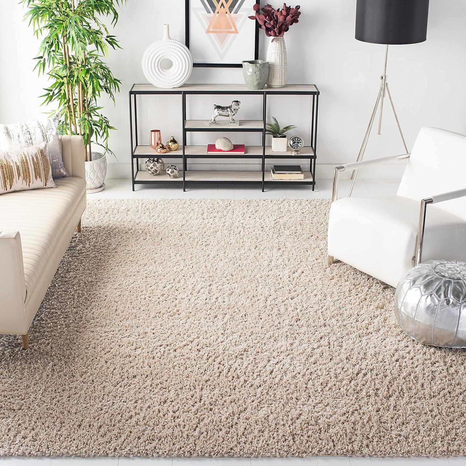 SAFAVIEH California Solid Plush Shag Area Rug, Navy, 10' x 10' Round